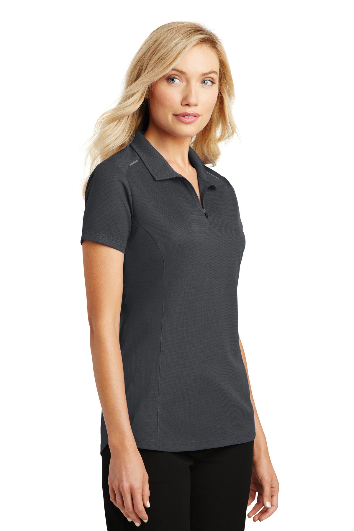 Port Authority Ladies Pinpoint Mesh Zip Polo. L580