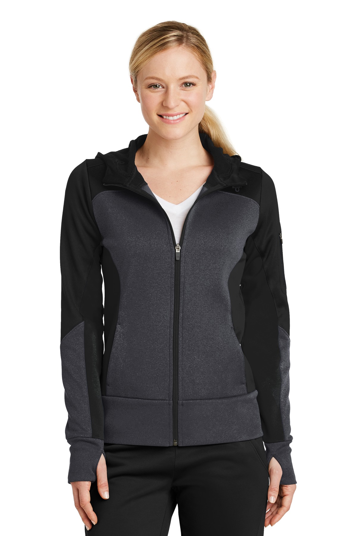 Sport-Tek Ladies Tech Fleece Colorblock Full-Zip Hooded Jacket-