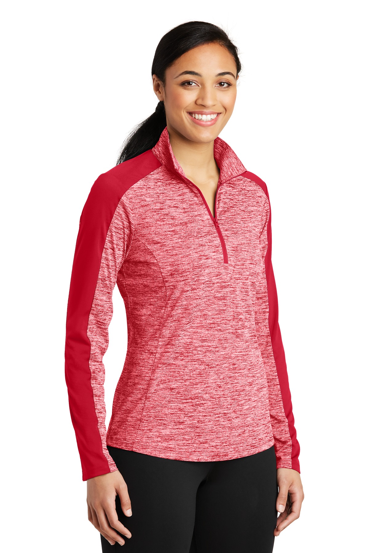 Sport-Tek Women's PosiCharge Electric Heather Colorblock 1/4-Zip Pullover. LST397