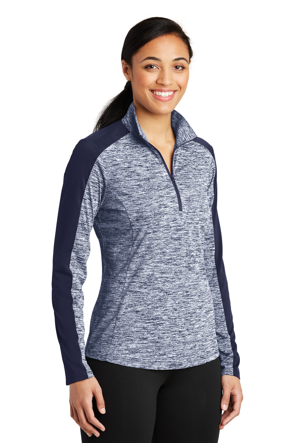 Sport-Tek Women's PosiCharge Electric Heather Colorblock 1/4-Zip Pullover. LST397