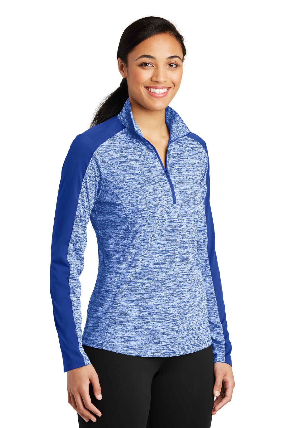 Sport-Tek Women's PosiCharge Electric Heather Colorblock 1/4-Zip Pullover. LST397