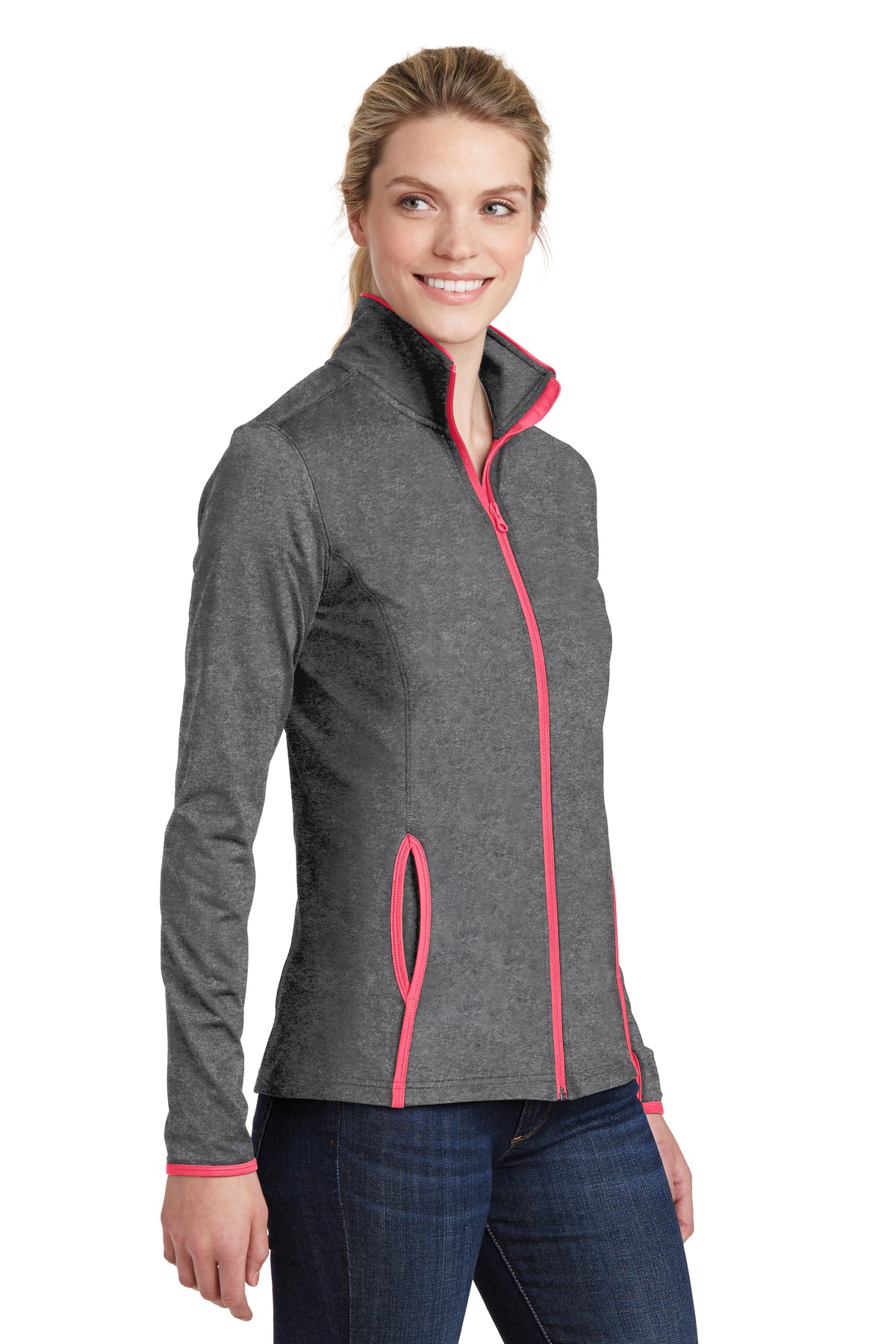 Sport-Tek Women's Sport-Wick Stretch Contrast Full-Zip Jacket. LST853
