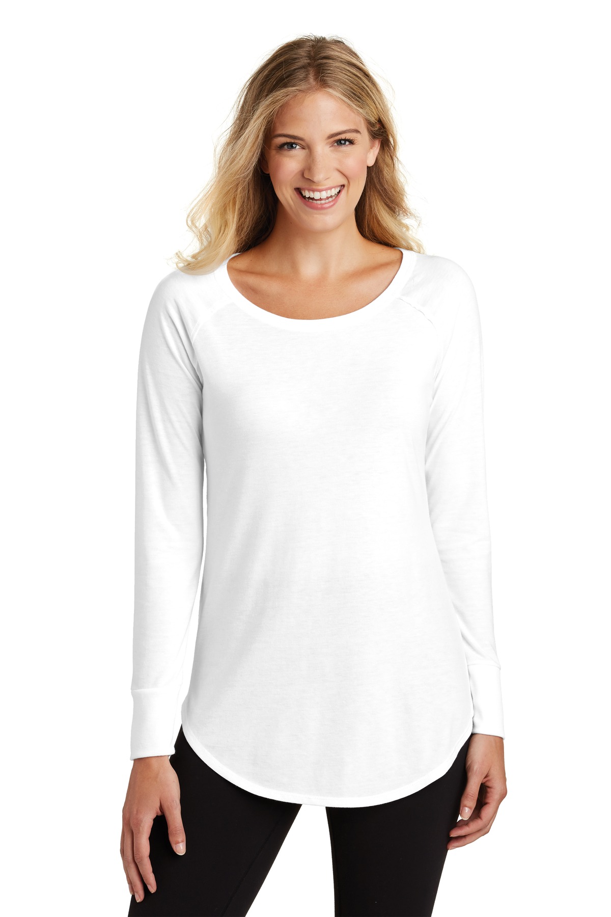 District Women''s Perfect Tri Long Sleeve Tunic Tee. DT132L