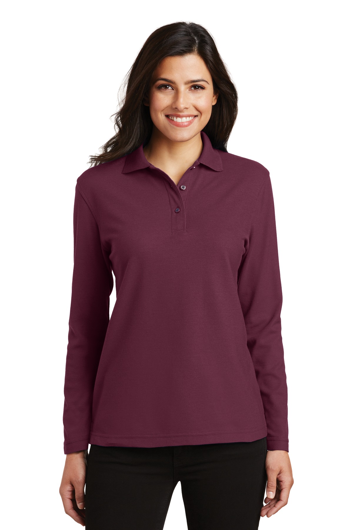 Port Authority ® Women's Silk Touch™ Long Sleeve Polo. L500LS - Image 2