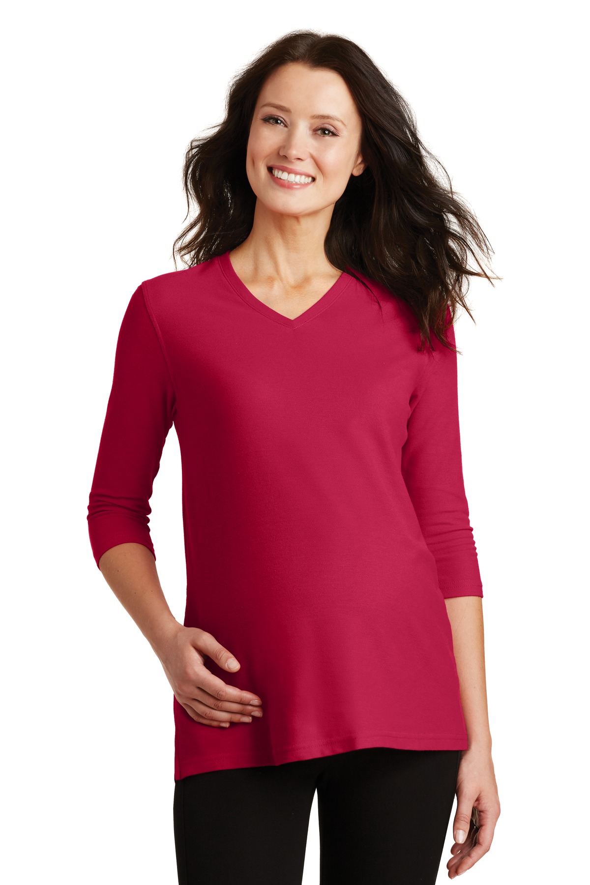DISCONTINUED Port Authority Ladies Silk Touch Maternity 3/4-Sleeve V-Neck Shirt. L561M