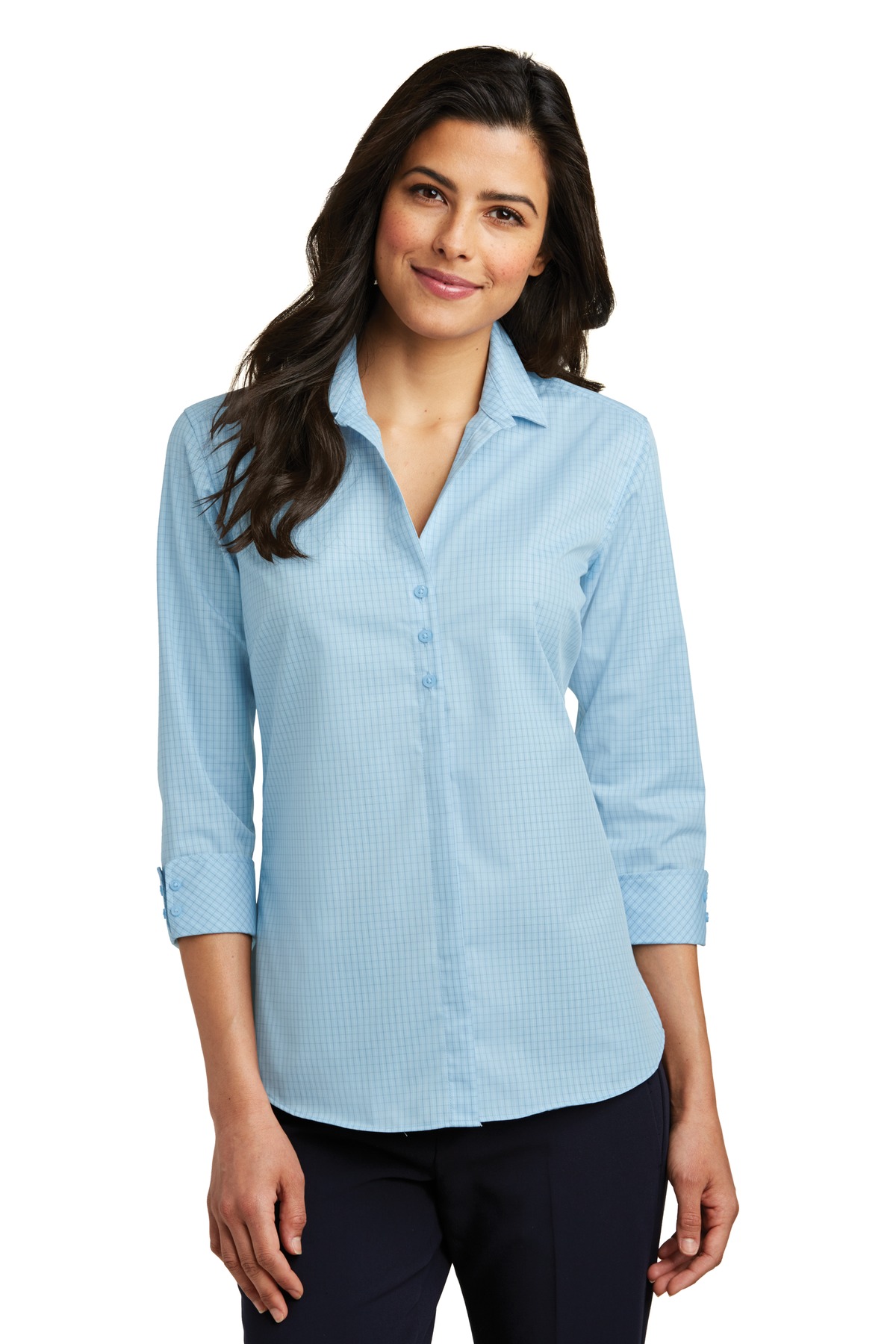 Port Authority Ladies 3/4-Sleeve Micro Tattersall Easy Care Shirt. LW643