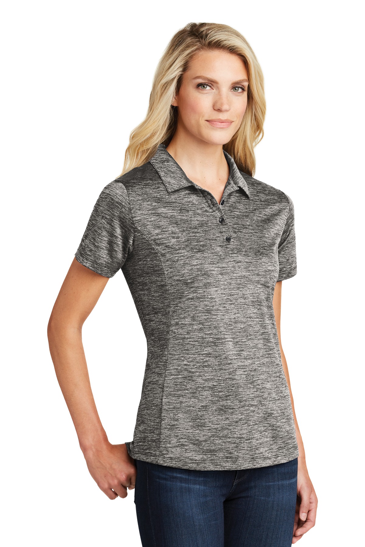 Sport-Tek Ladies PosiCharge Electric Heather Polo. LST590