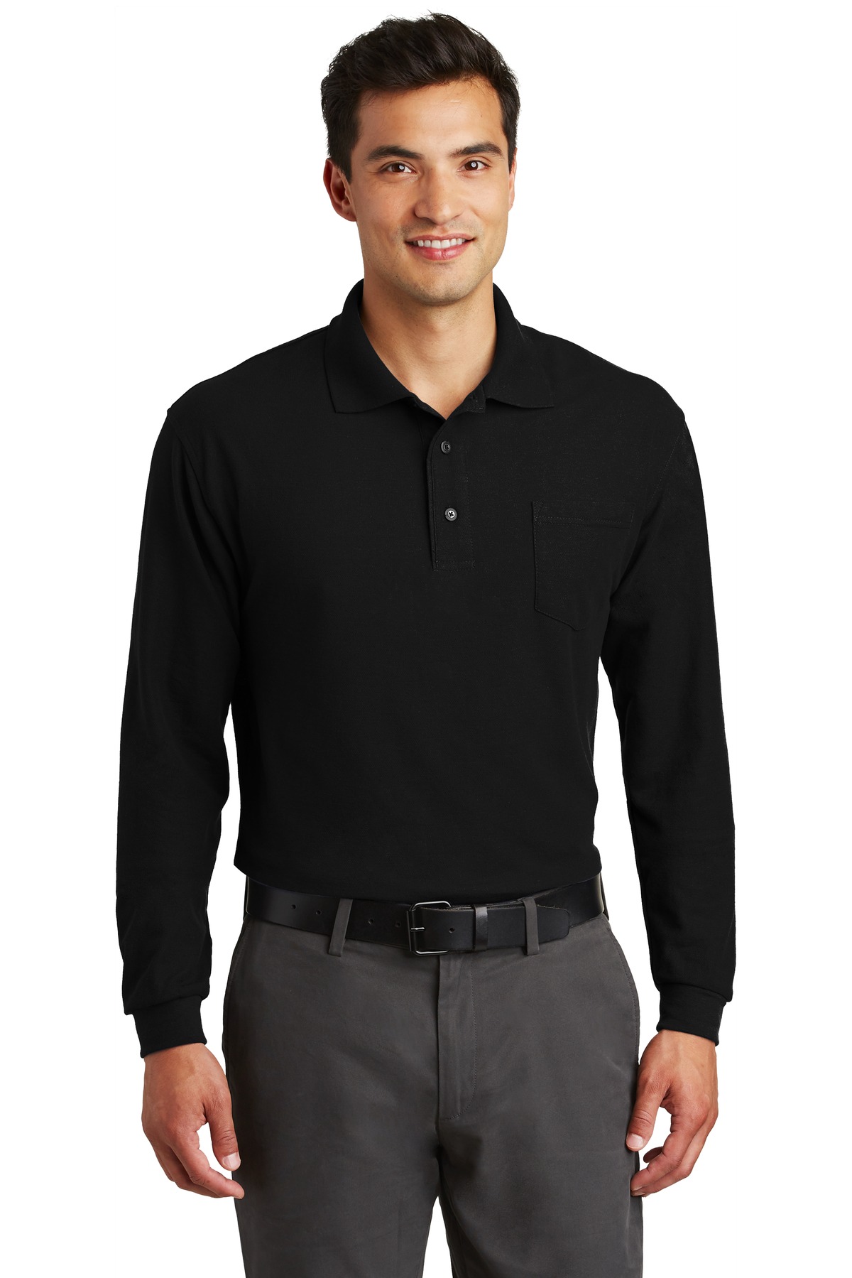 Port Authority Long Sleeve Silk Touch Polo with Pocket-