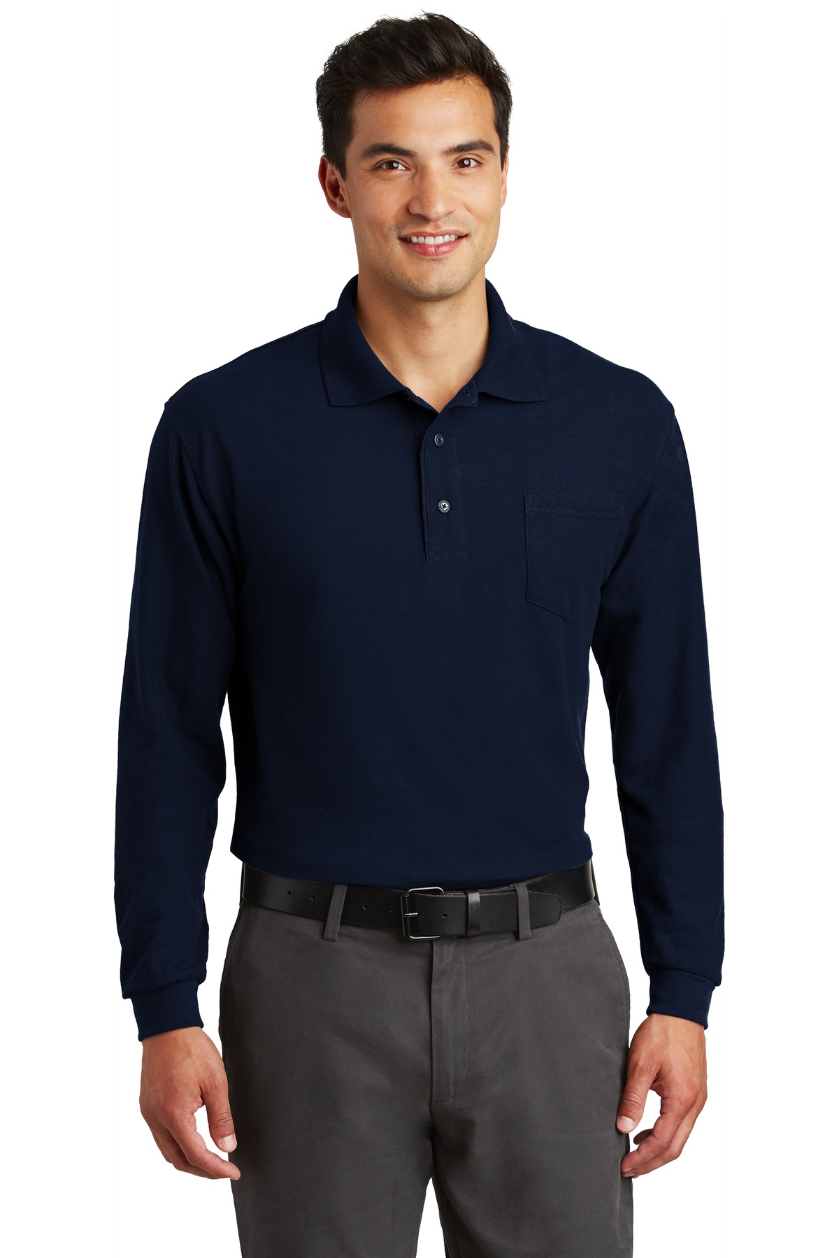Port Authority Long Sleeve Silk Touch Polo with Pocket. K500LSP - Image 2