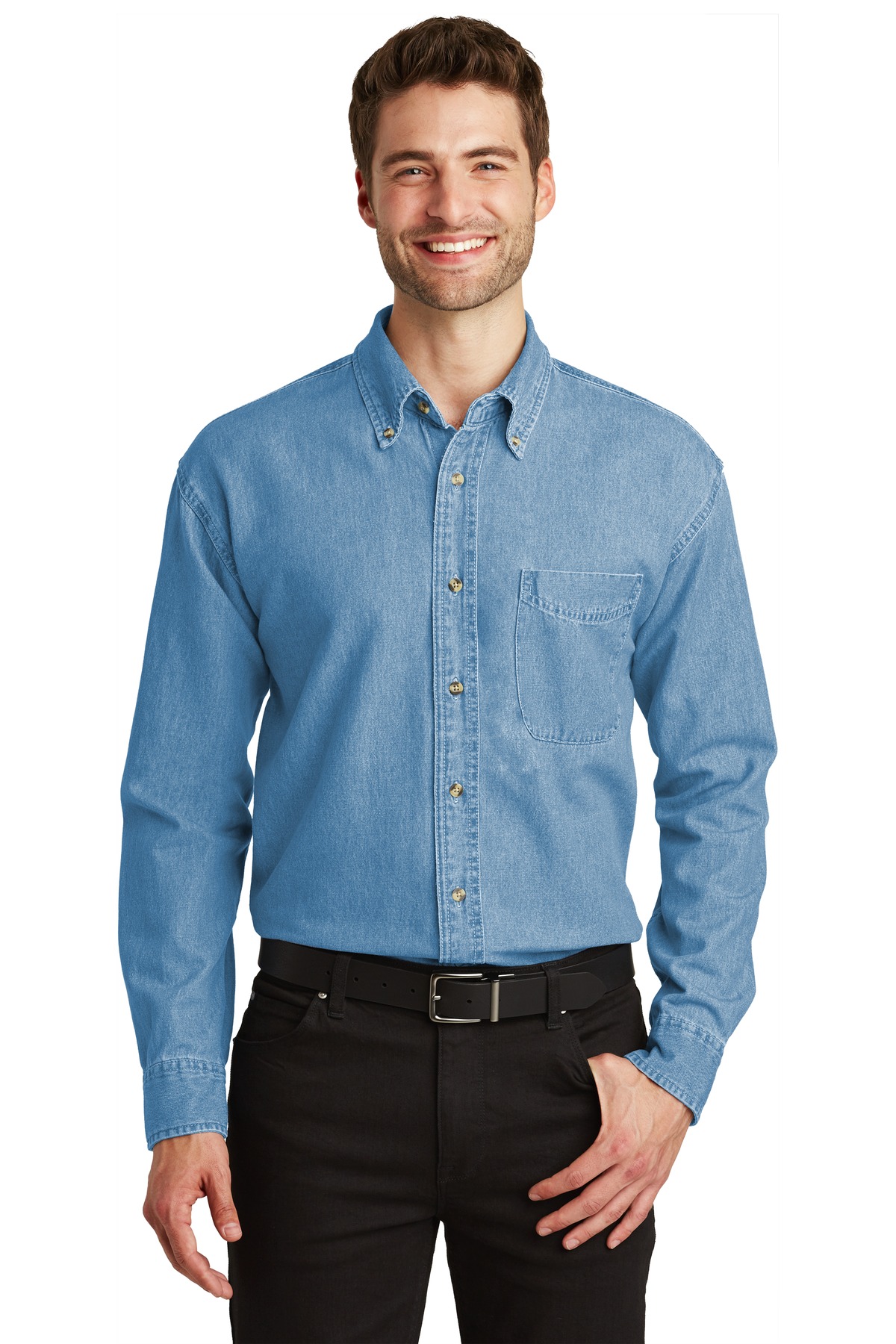 Port Authority Woven Shirts for Hospitality ® Long Sleeve Denim Shirt.-Port Authority