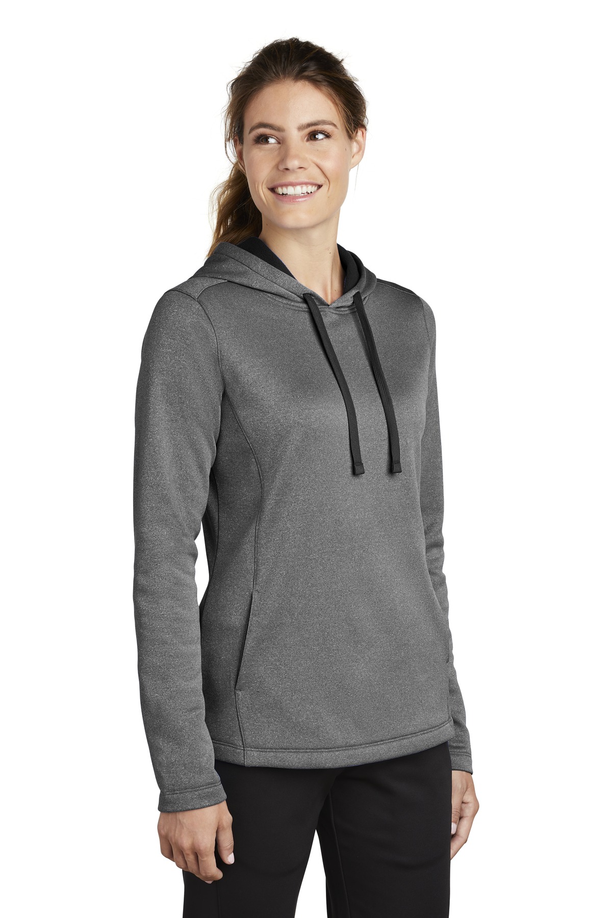Sport-Tek Women's PosiCharge Sport-Wick Heather Fleece Hooded Pullover. LST264