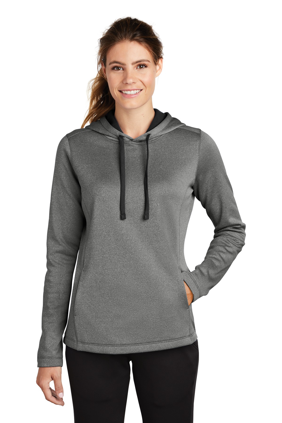 Sport-Tek Ladies Sweatshirts & Fleece for Hospitality ® Ladies PosiCharge ® Sport-Wick ® Heather Fleece Hooded Pullover.-Sport-Tek