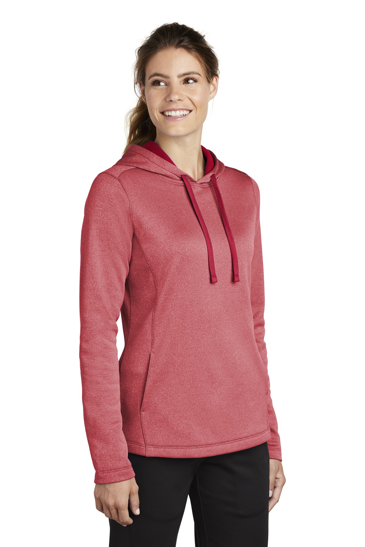 Sport-Tek Women's PosiCharge Sport-Wick Heather Fleece Hooded Pullover. LST264
