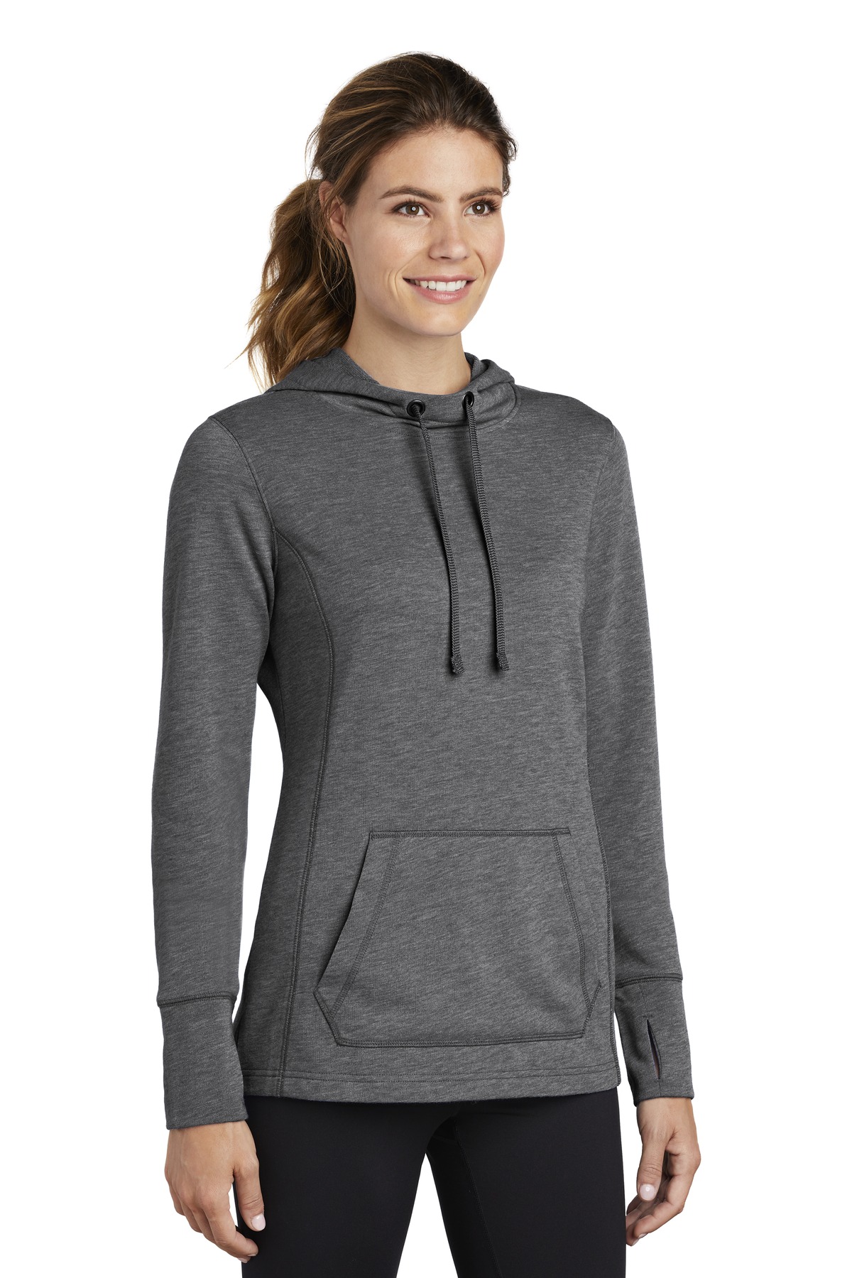 Sport-Tek Women's PosiCharge Tri-Blend Wicking Fleece Hooded Pullover. LST296