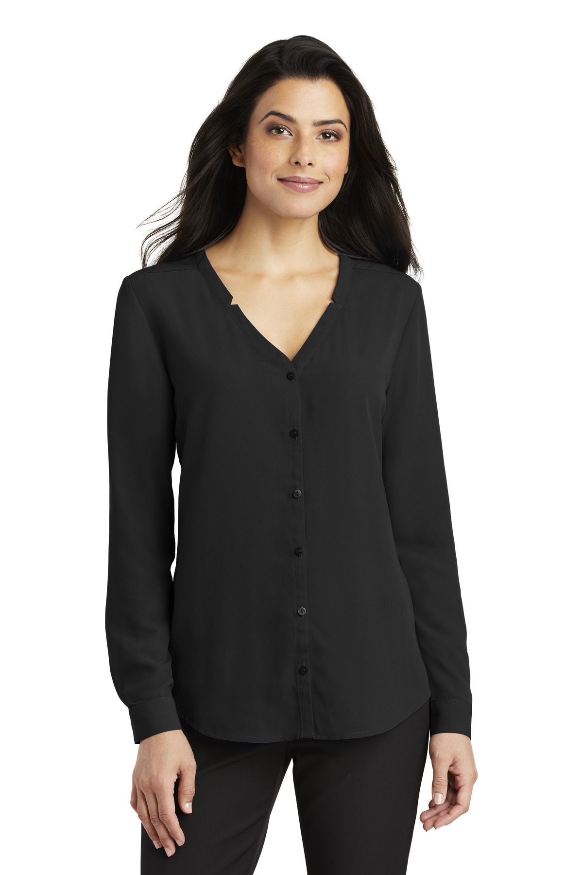 Port Authority Ladies Woven Shirts for Hospitality- ® Ladies Long Sleeve Button-Front Blouse.-Port Authority