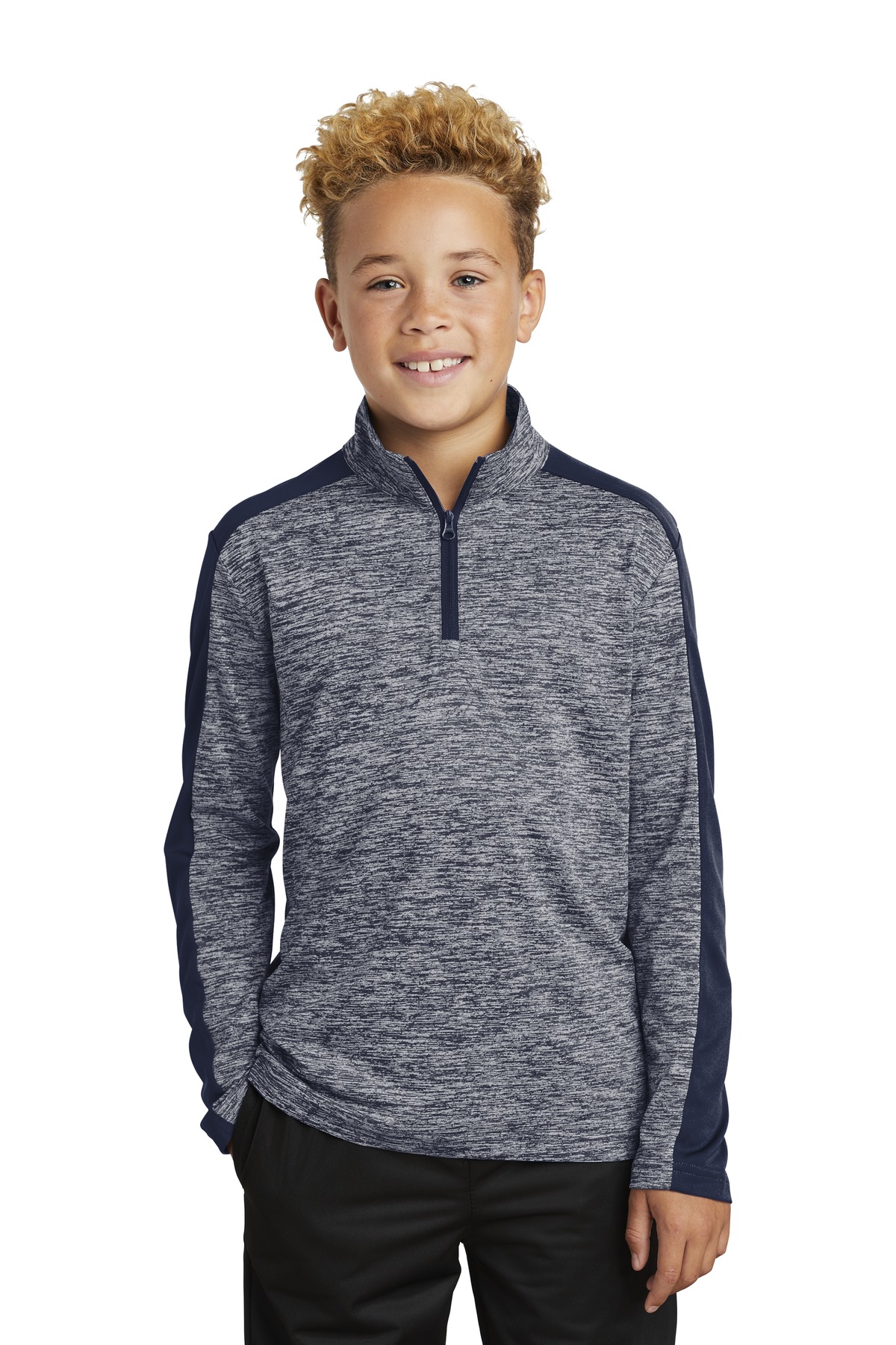 Sport-Tek Youth PosiCharge Electric Heather Colorblock 1/4-Zip Pullover. YST397