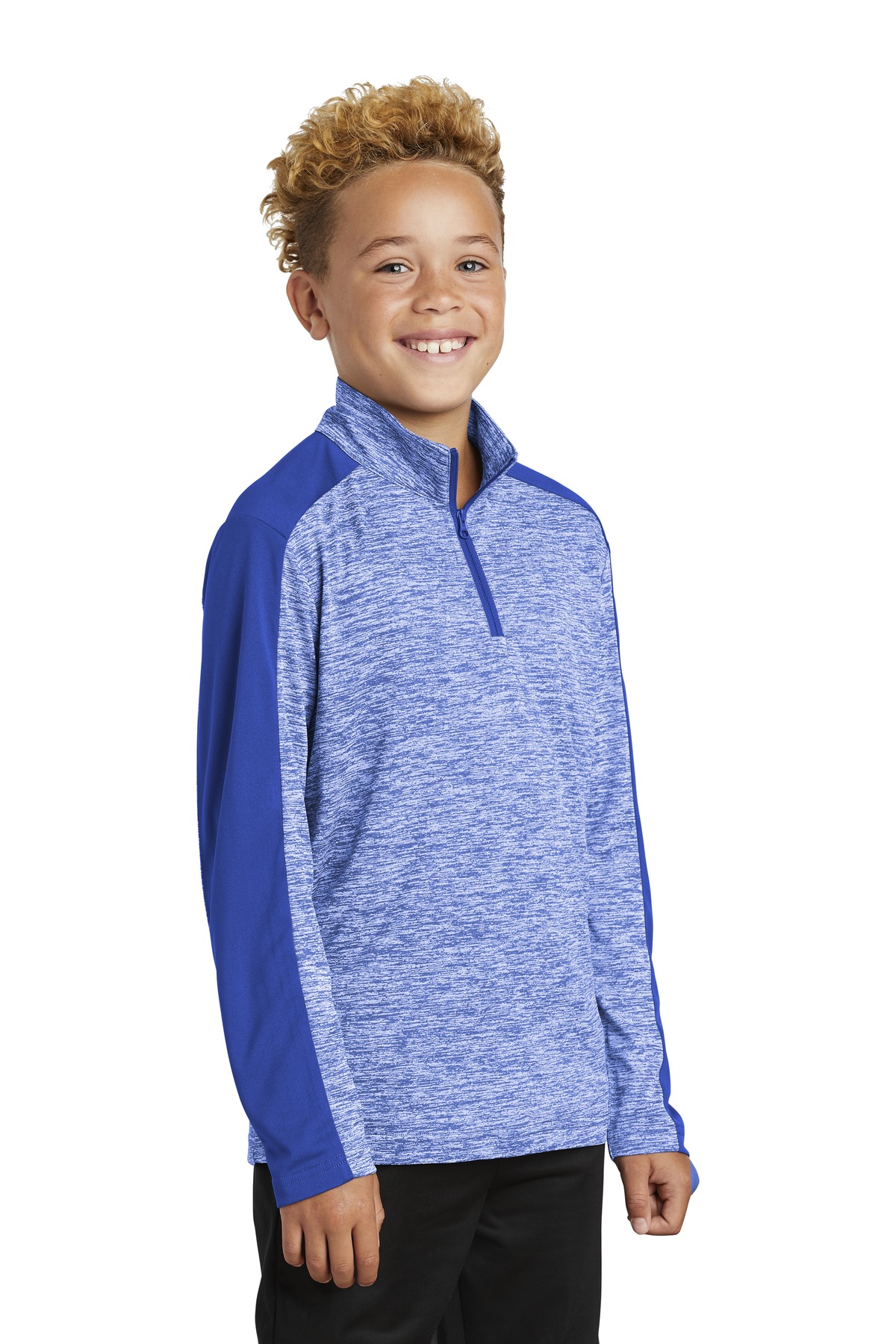 Sport-Tek Youth PosiCharge Electric Heather Colorblock 1/4-Zip Pullover. YST397
