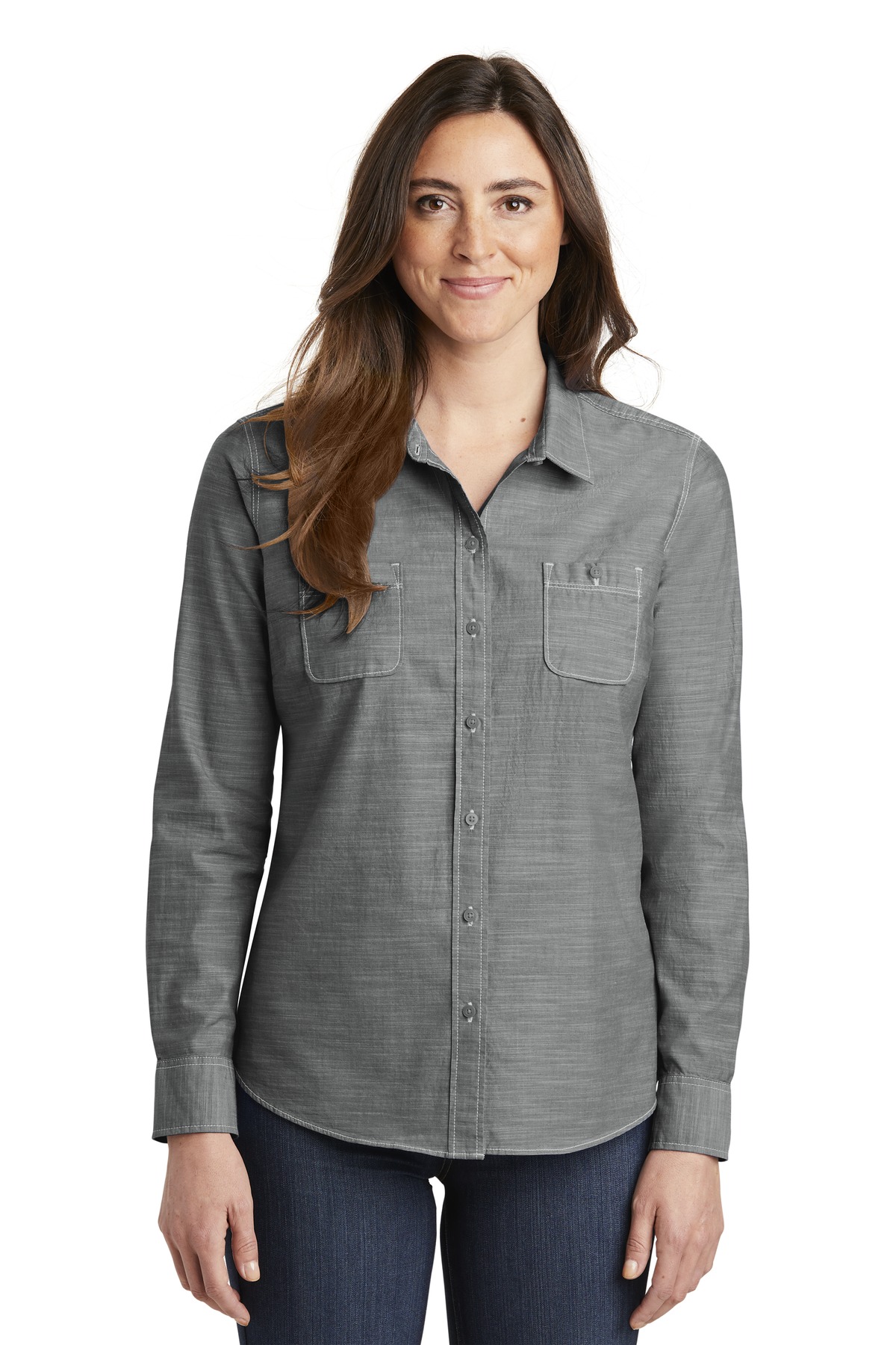 Port Authority Ladies Woven Shirts for Hospitality- ® Ladies Slub Chambray Shirt.-Port Authority