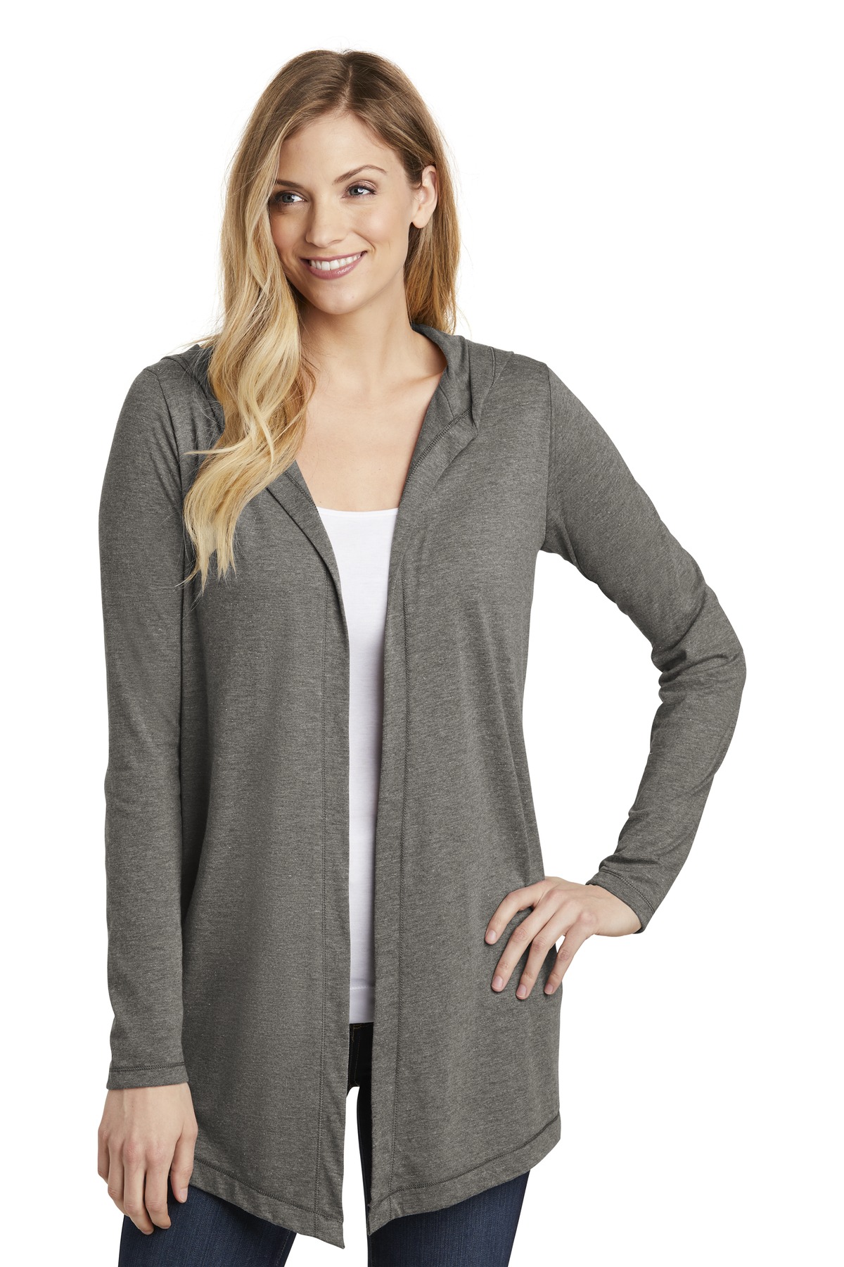 District Women''s Perfect Tri Hooded Cardigan. DT156