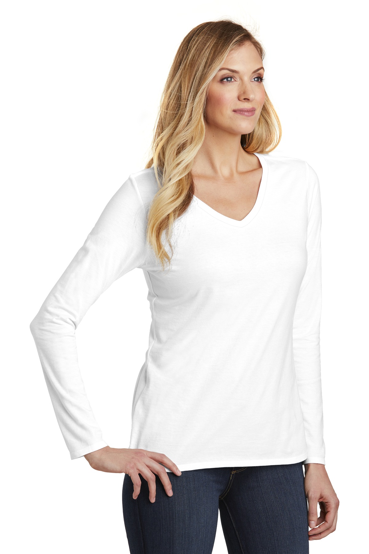 District Women's Very Important Tee Long Sleeve V-Neck. DT6201