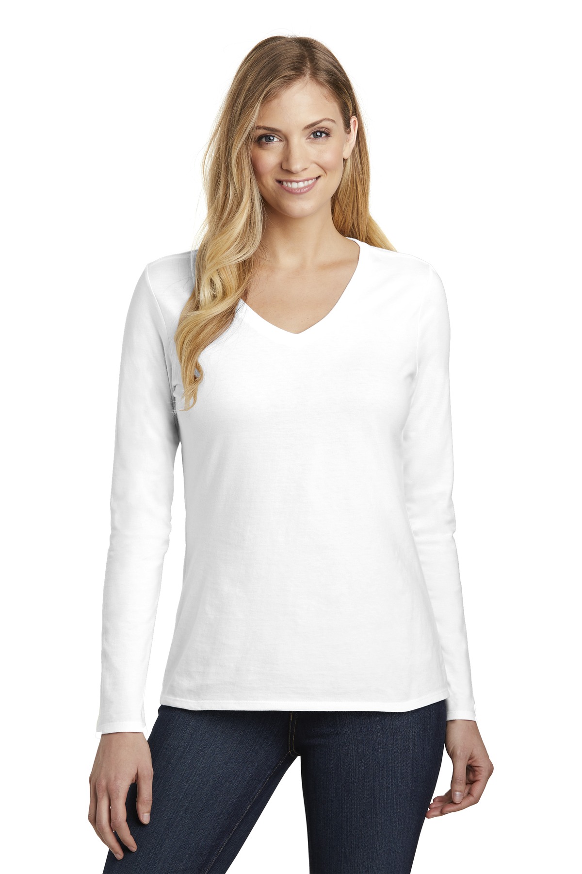 District Ladies Hospitality T-Shirts ® Womens Very Important Tee ® Long Sleeve V-Neck.-District