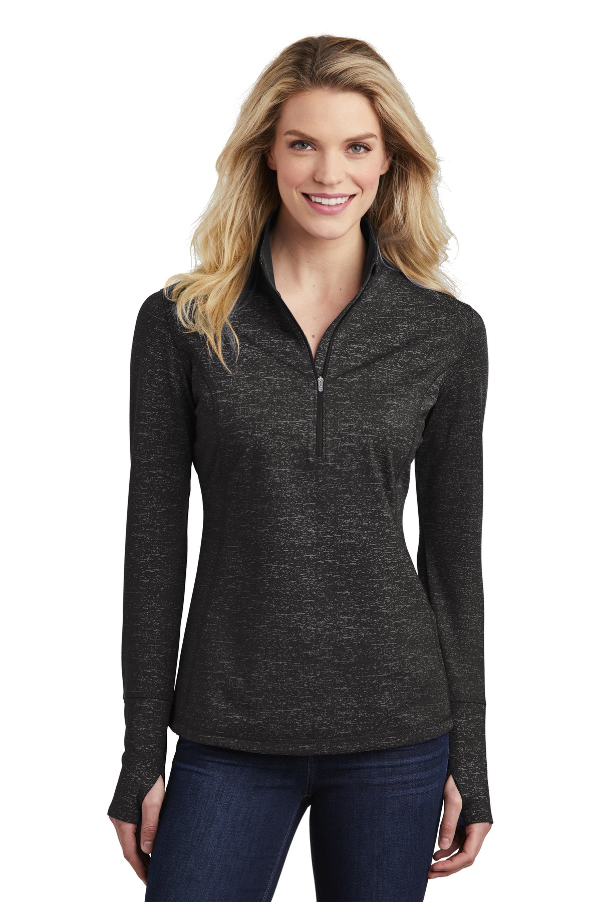 Sport-Tek Ladies Sweatshirts&Fleece Hospitality Activewear ® Ladies Sport-Wick ® Stretch Reflective Heather 1/2-Zip Pullover.-Sport-Tek