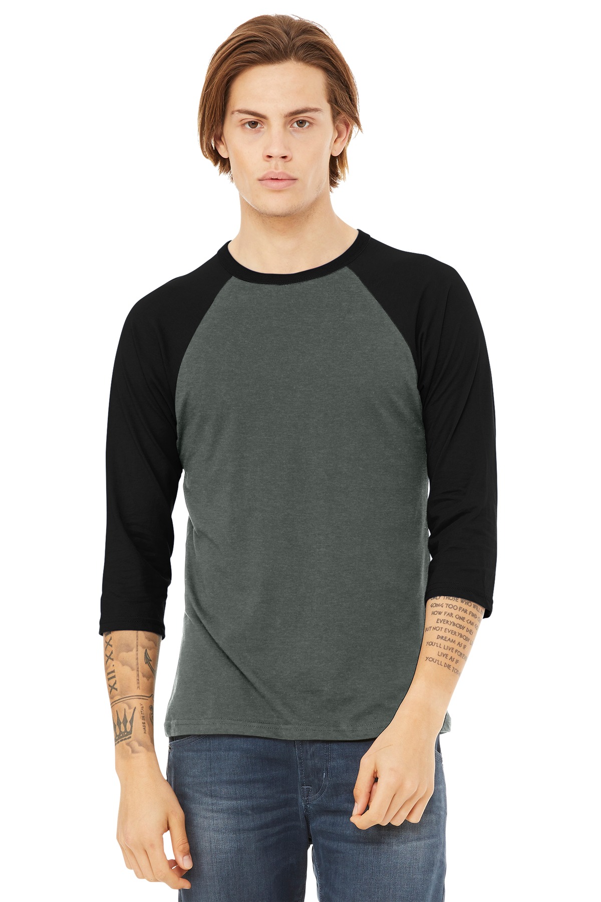 Bella + Canvas BC3200 swatch in Deep Heather/ Black