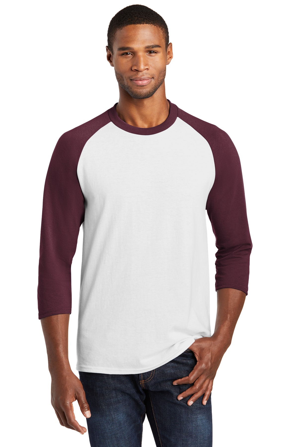 Port & Co ™ Core Blend 3/4-Sleeve Raglan Tee. PC55RS - White/ Athletic Maroon