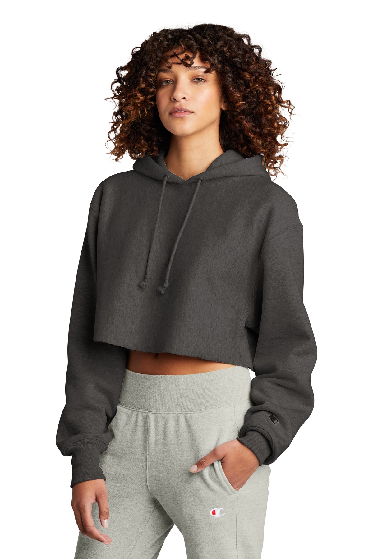 Champion Women's Reverse Weave Cropped Cut-Off Hooded Sweatshirt RW01W