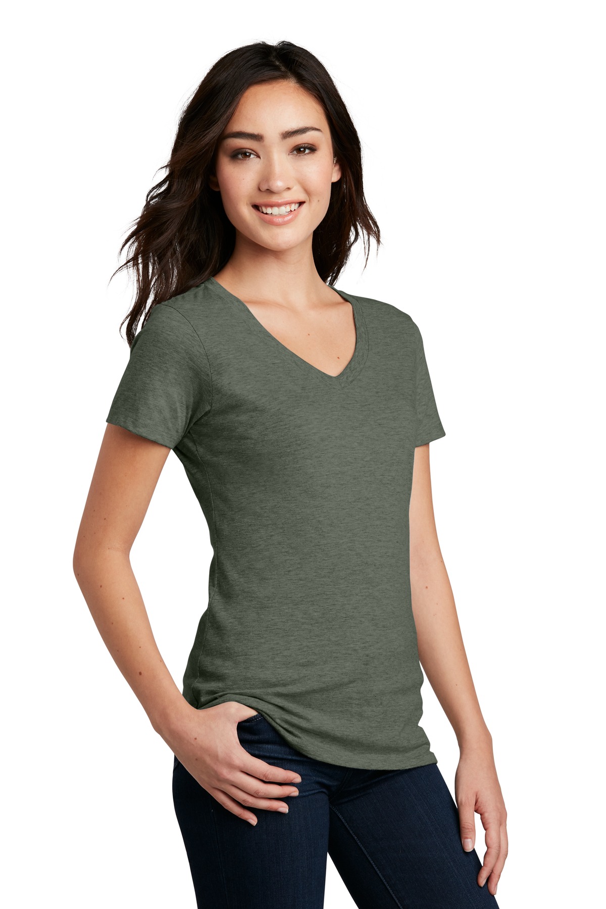 District Women's Perfect Blend CVC V-Neck Tee. DM1190L