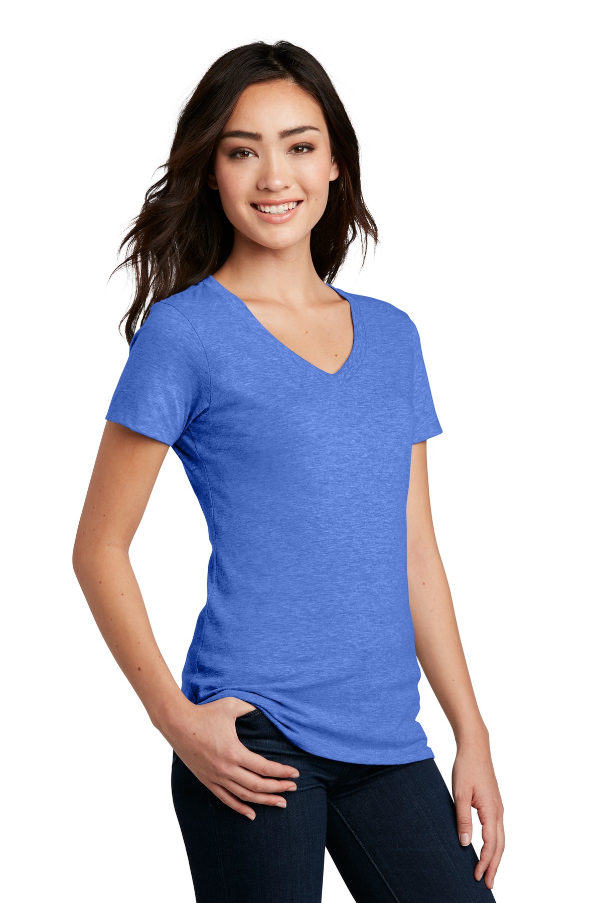 District Women's Perfect Blend CVC V-Neck Tee. DM1190L