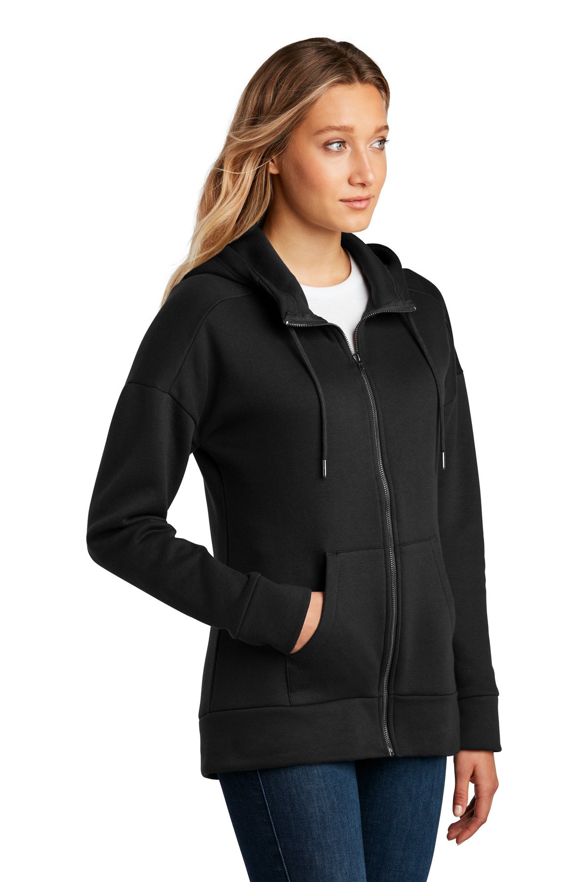 District Women's Perfect Weight Fleece Drop Shoulder Full-Zip Hoodie DT1104