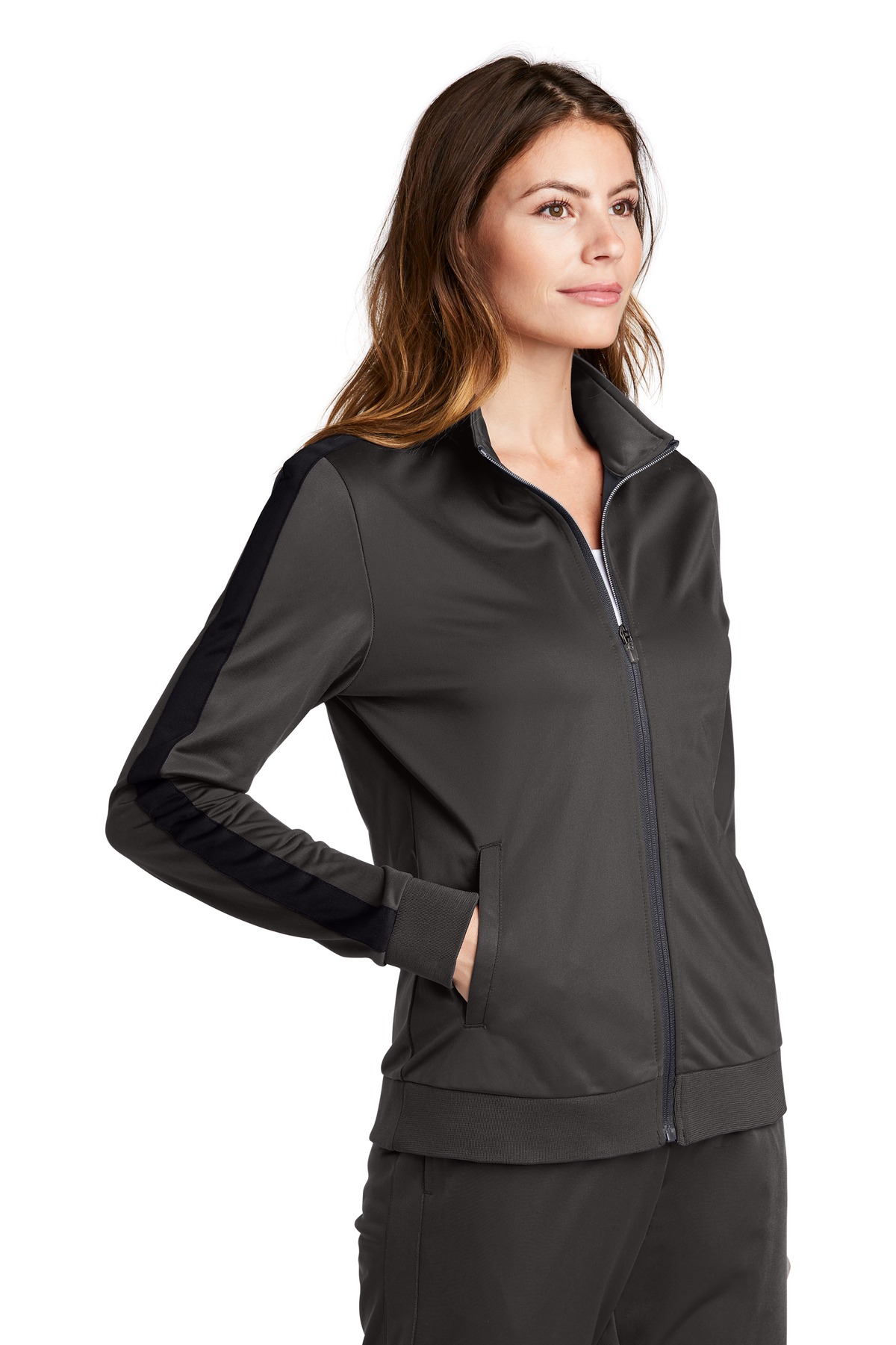 Sport-Tek Ladies Tricot Sleeve Stripe Track Jacket. LST94