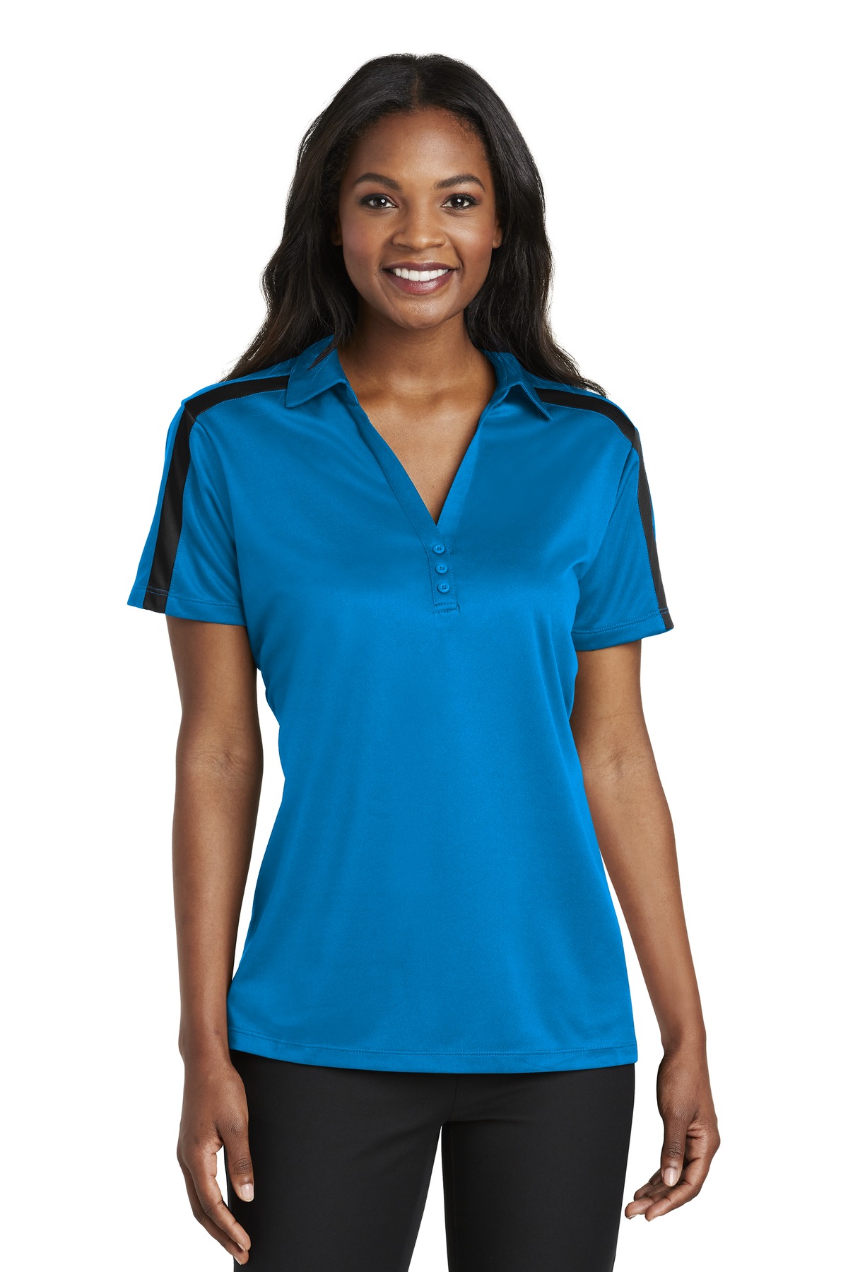 Port Authority ® Women's Silk Touch™ Performance Colorblock Stripe Polo. L547 - Image 2