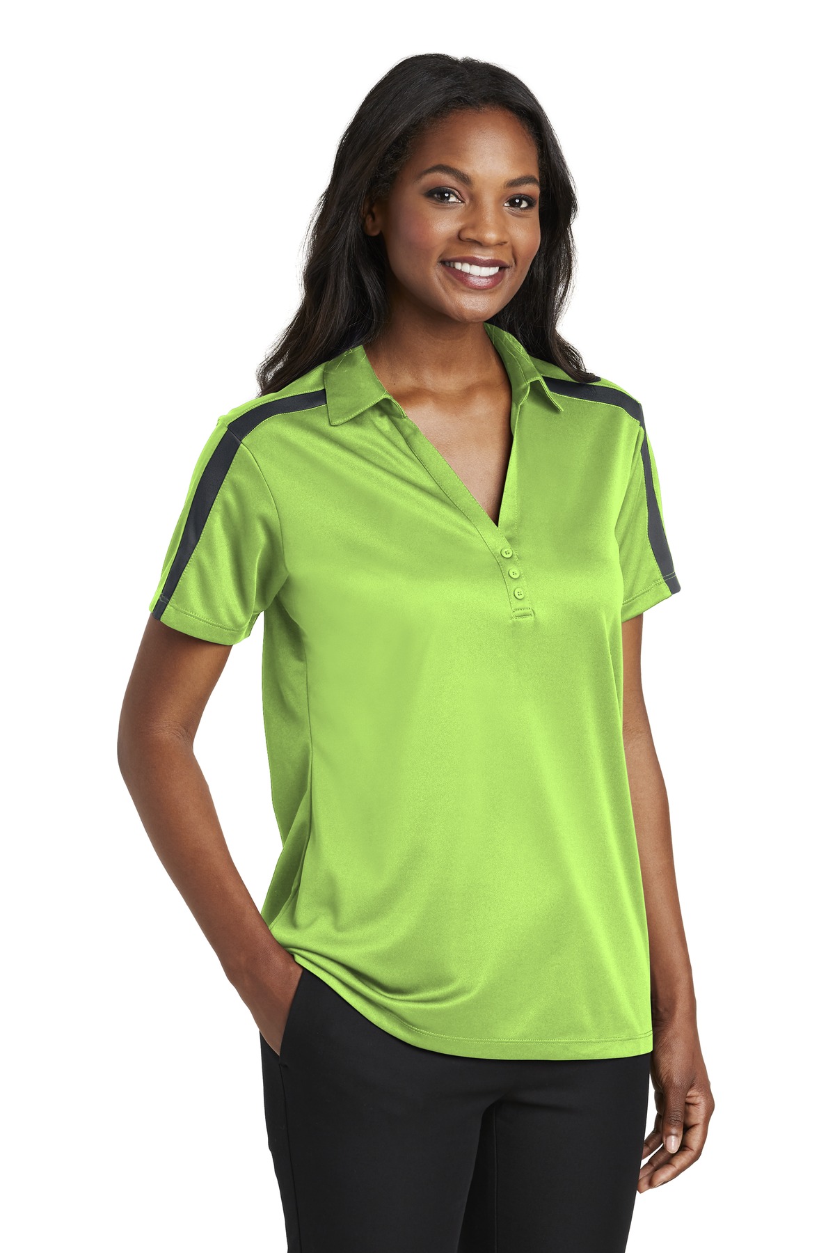 Port Authority Women's Silk Touch Performance Colorblock Stripe Polo. L547