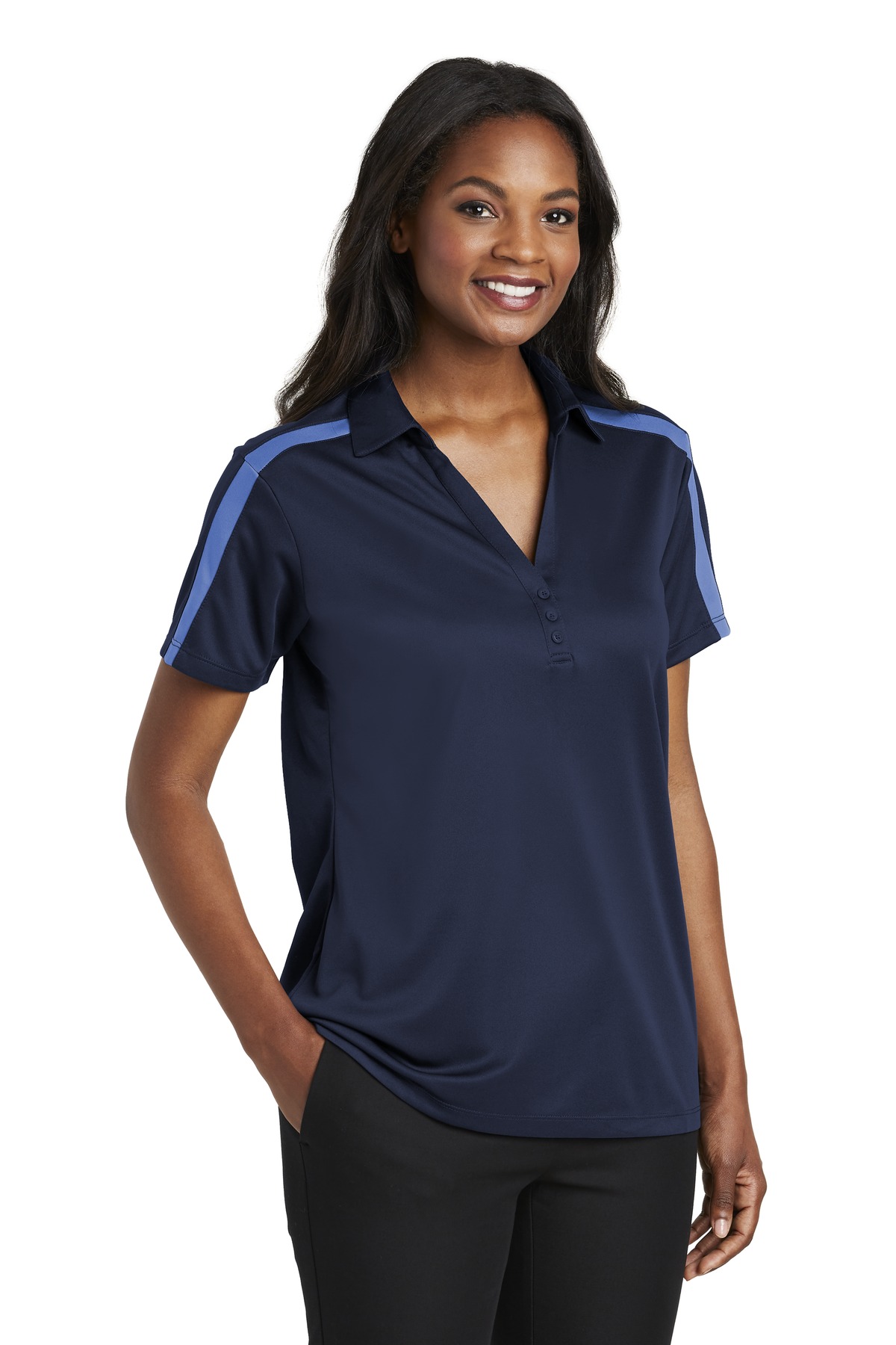 Port Authority Women's Silk Touch Performance Colorblock Stripe Polo. L547