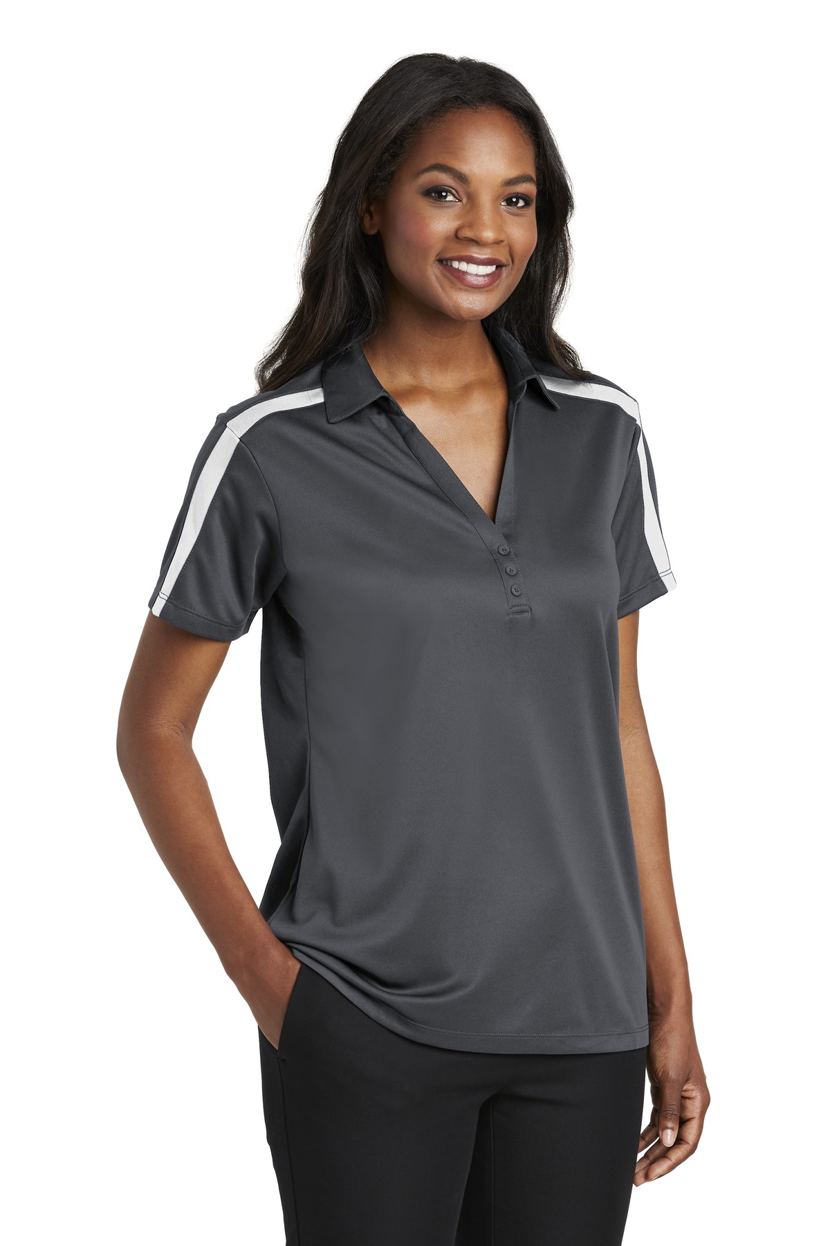 Port Authority Women's Silk Touch Performance Colorblock Stripe Polo. L547
