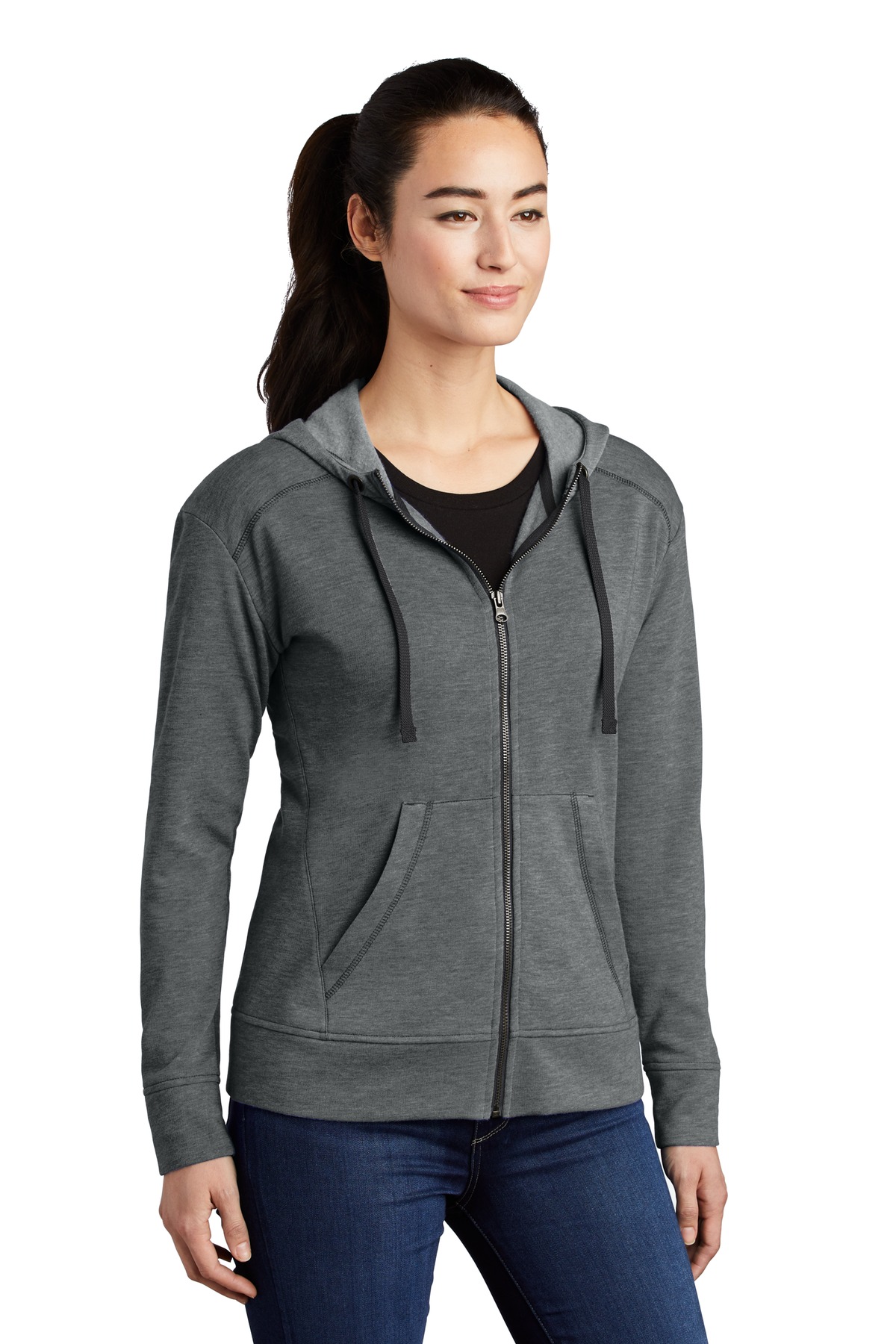 Sport-Tek Ladies PosiCharge Tri-Blend Wicking Fleece Full-Zip Hooded Jacket LST293