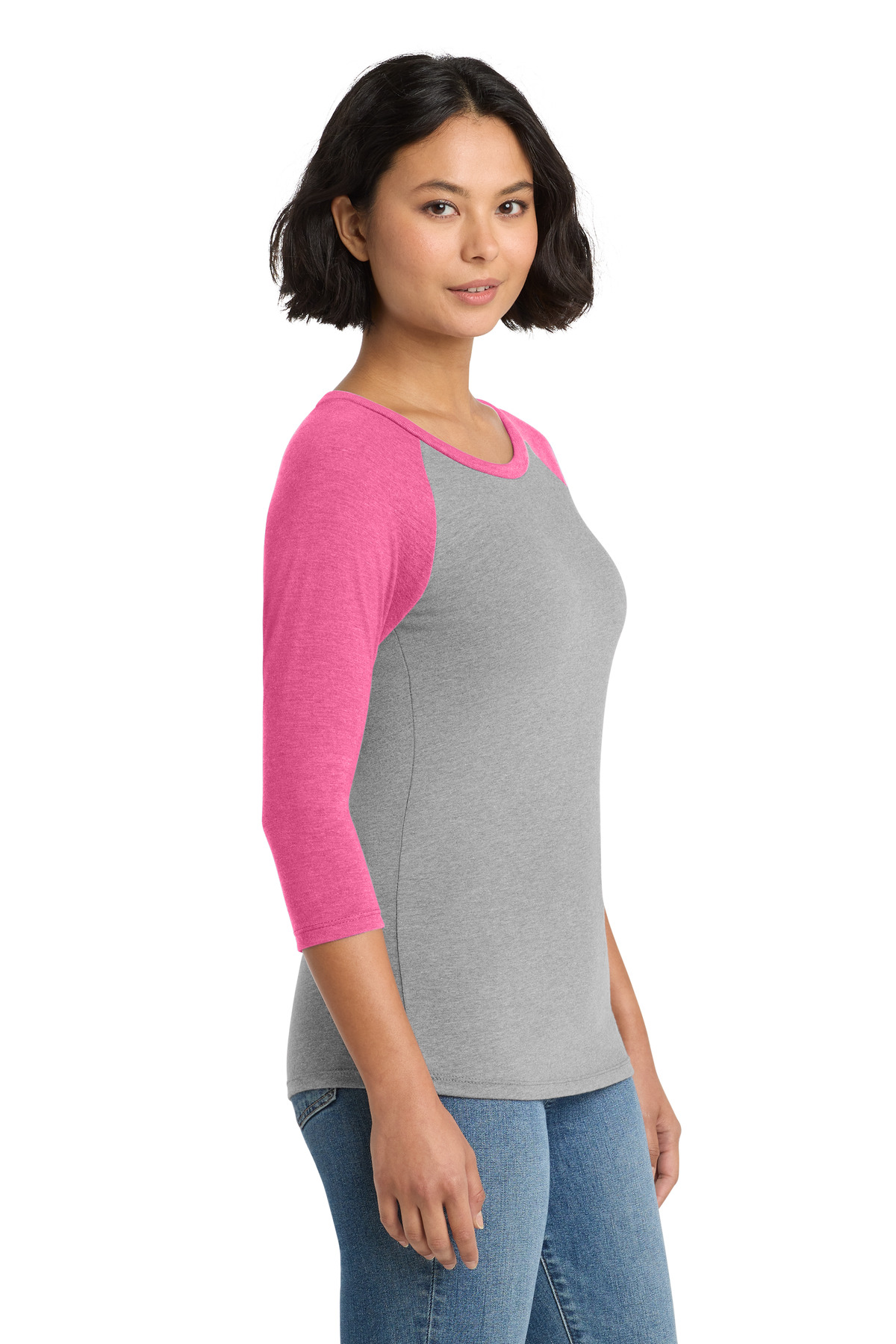 District Women's Perfect Tri 3/4-Sleeve Raglan. DM136L