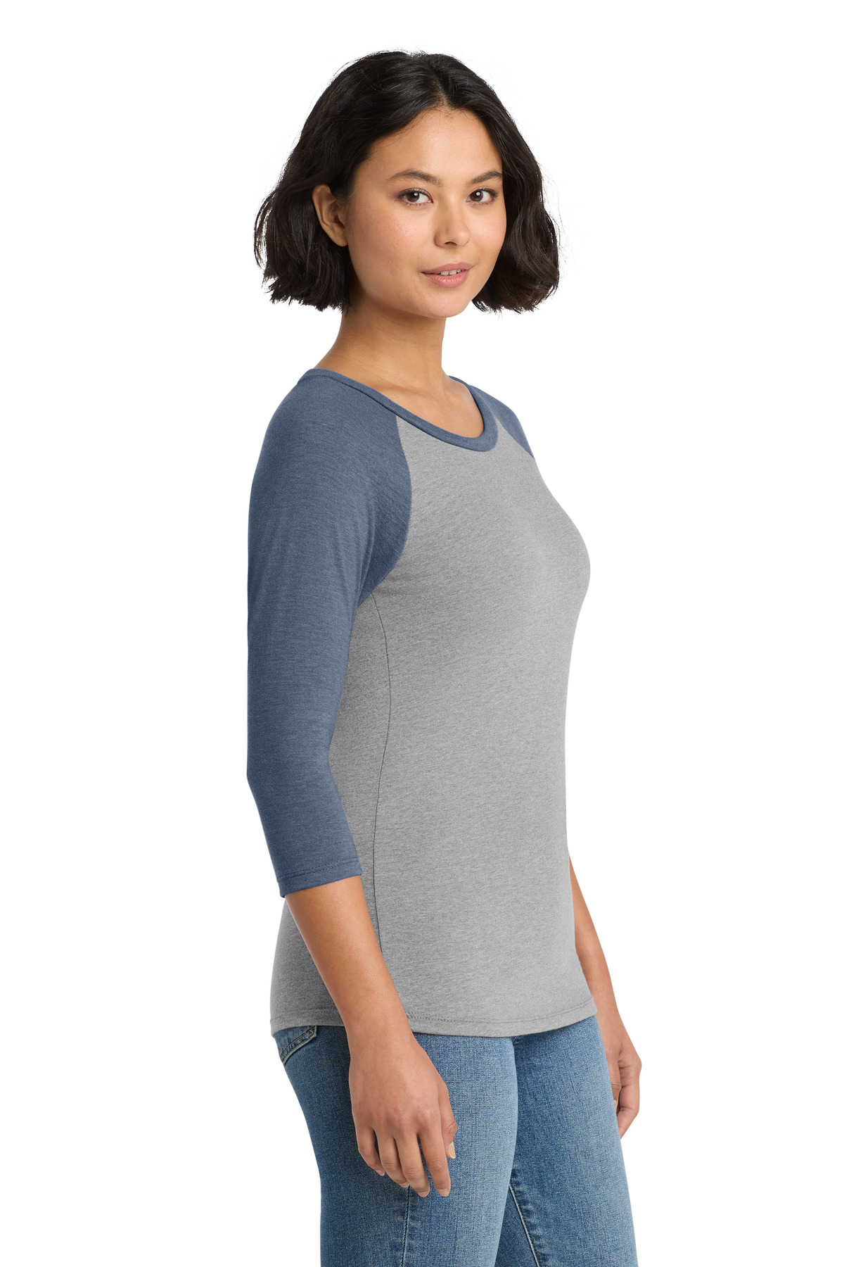 District Women's Perfect Tri 3/4-Sleeve Raglan. DM136L