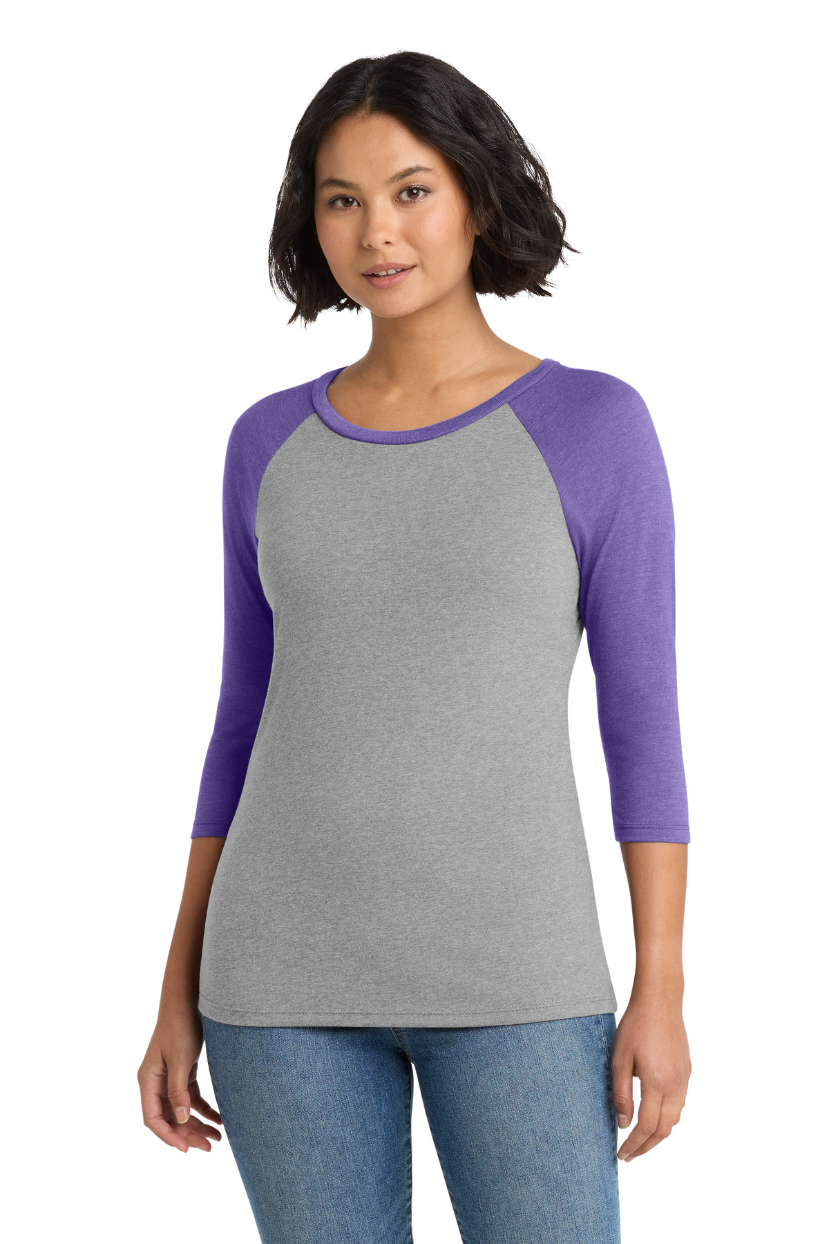 District Women's Perfect Tri 3/4-Sleeve Raglan. DM136L
