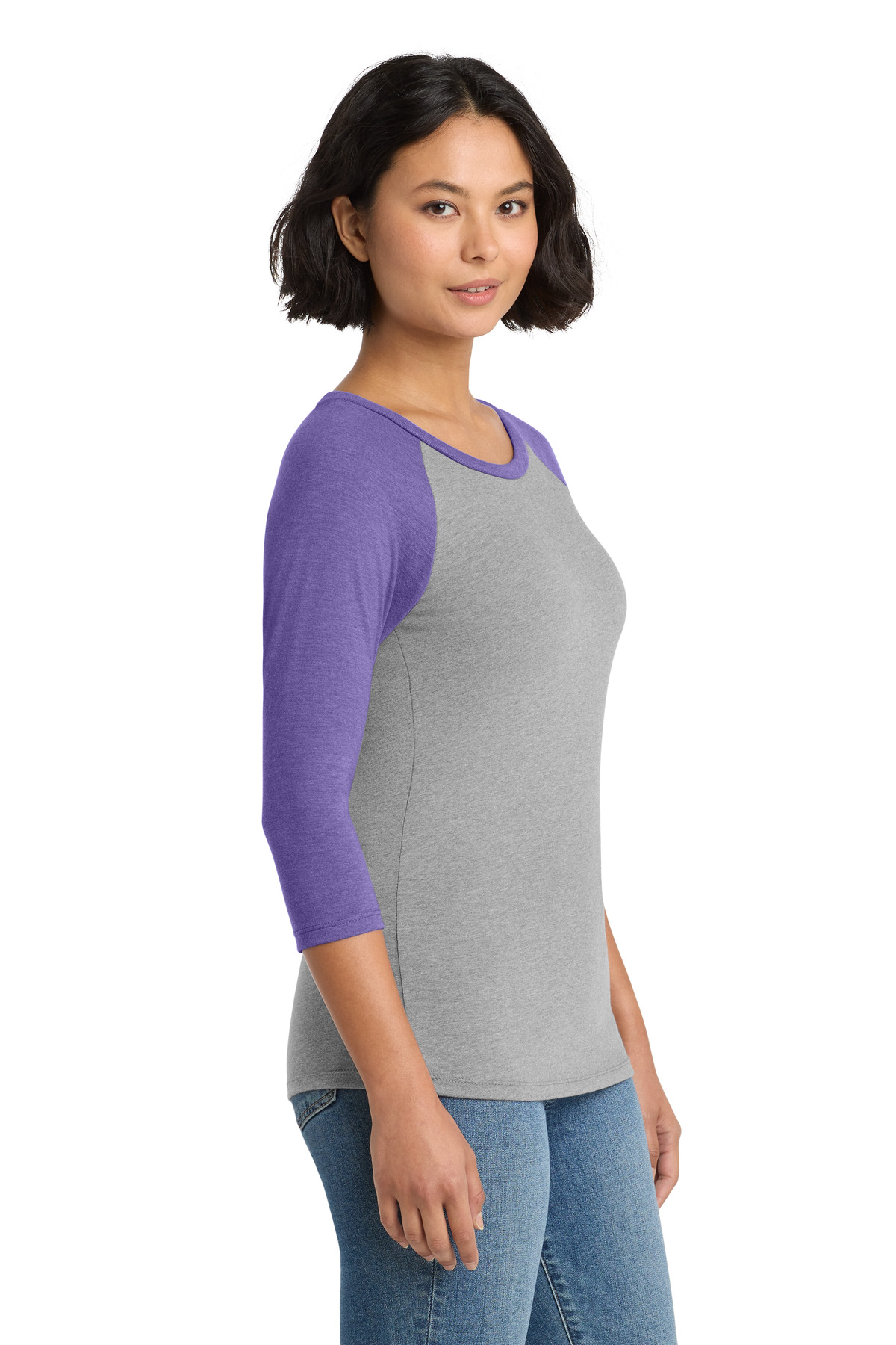 District Women's Perfect Tri 3/4-Sleeve Raglan. DM136L