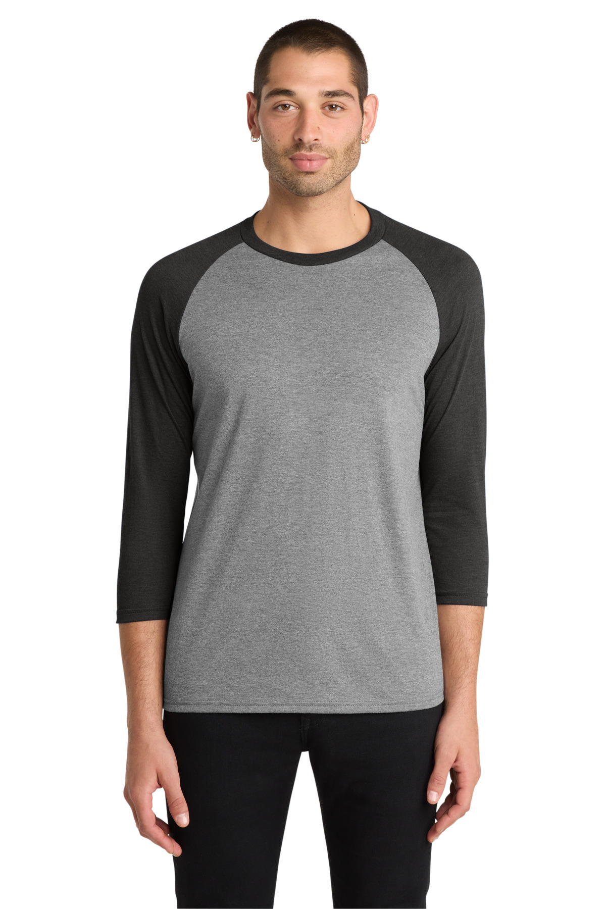 District ® Perfect Tri ® 3/4-Sleeve Raglan. DM136 - Black Frost/ Grey Frost