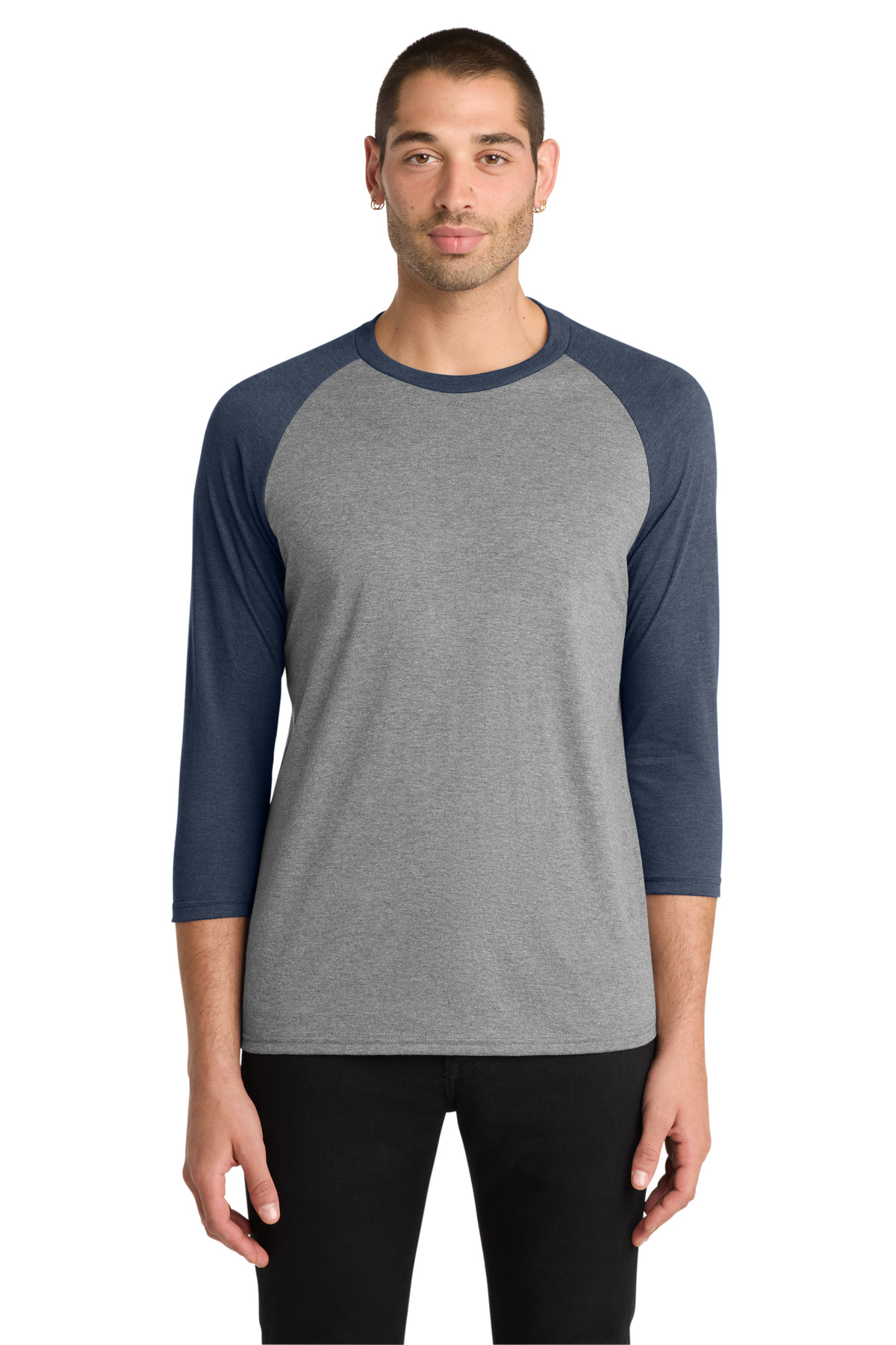 District ® Perfect Tri ® 3/4-Sleeve Raglan. DM136 - Navy Frost/ Grey Frost