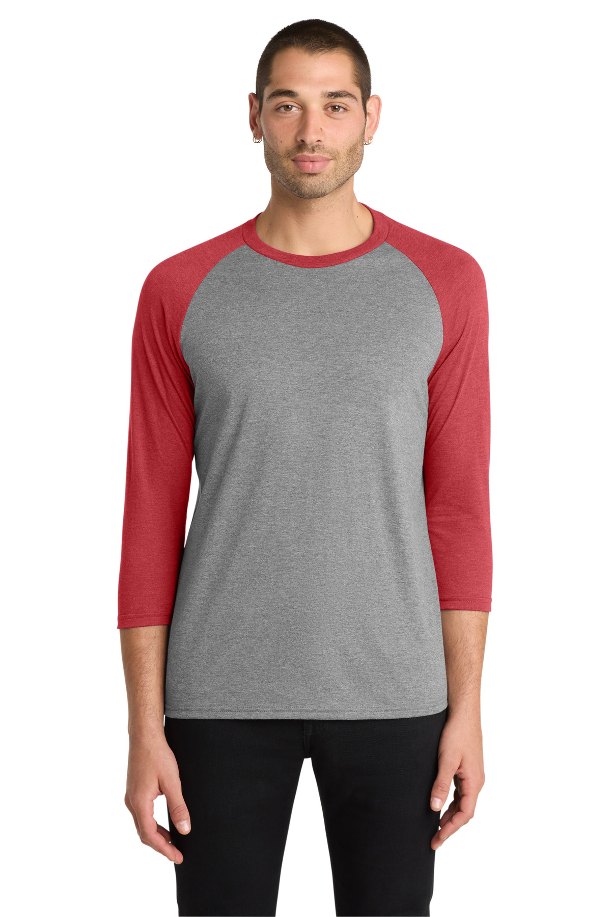 District ® Perfect Tri ® 3/4-Sleeve Raglan. DM136 - Red Frost/ Grey Frost