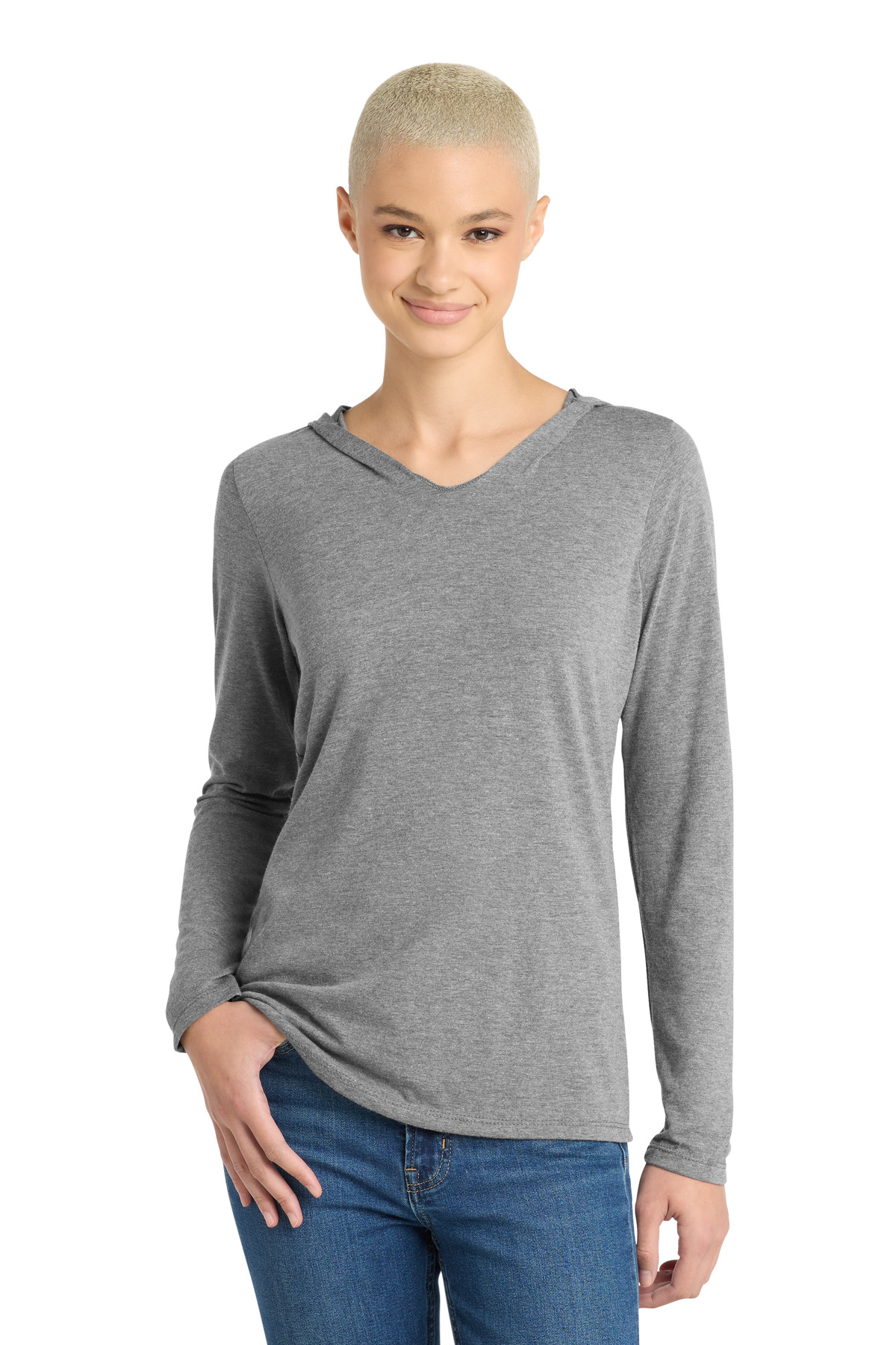 District ® Women's Perfect Tri ® Long Sleeve Hoodie. DM139L - Grey Frost