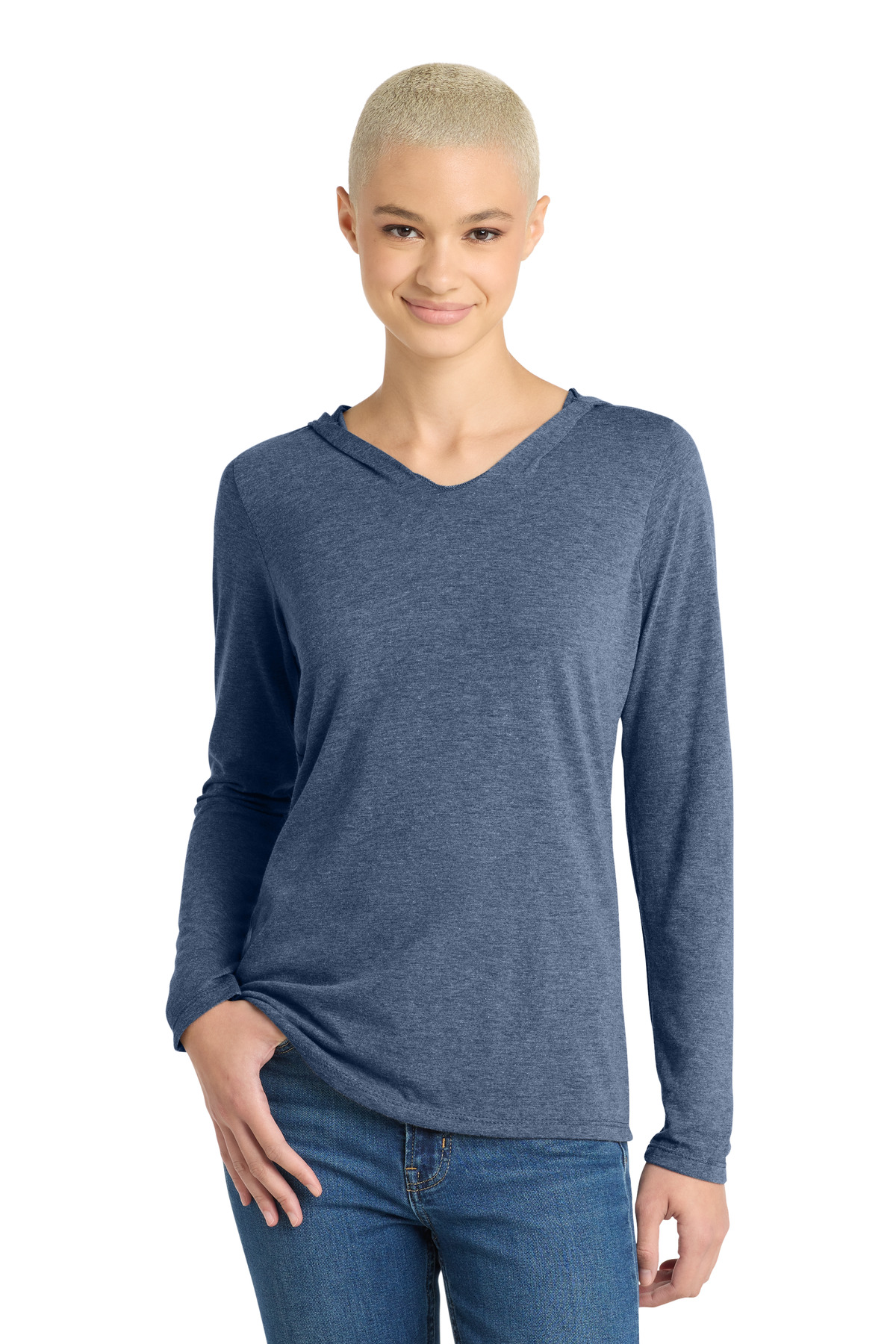 District ® Women's Perfect Tri ® Long Sleeve Hoodie. DM139L - Navy Frost