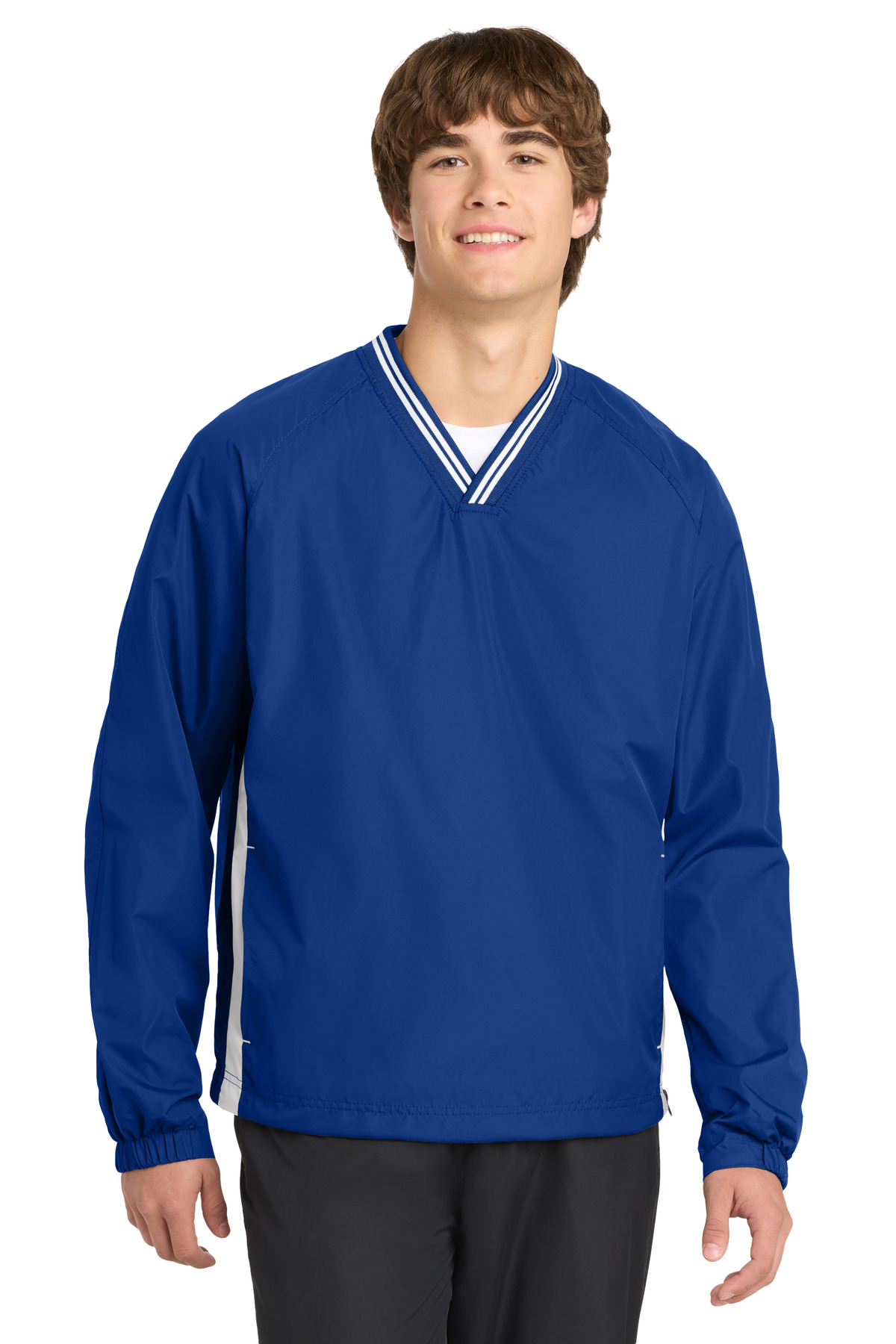 Sport-Tek ® Tipped V-Neck Raglan Wind Shirt. JST62 - True Royal/ White