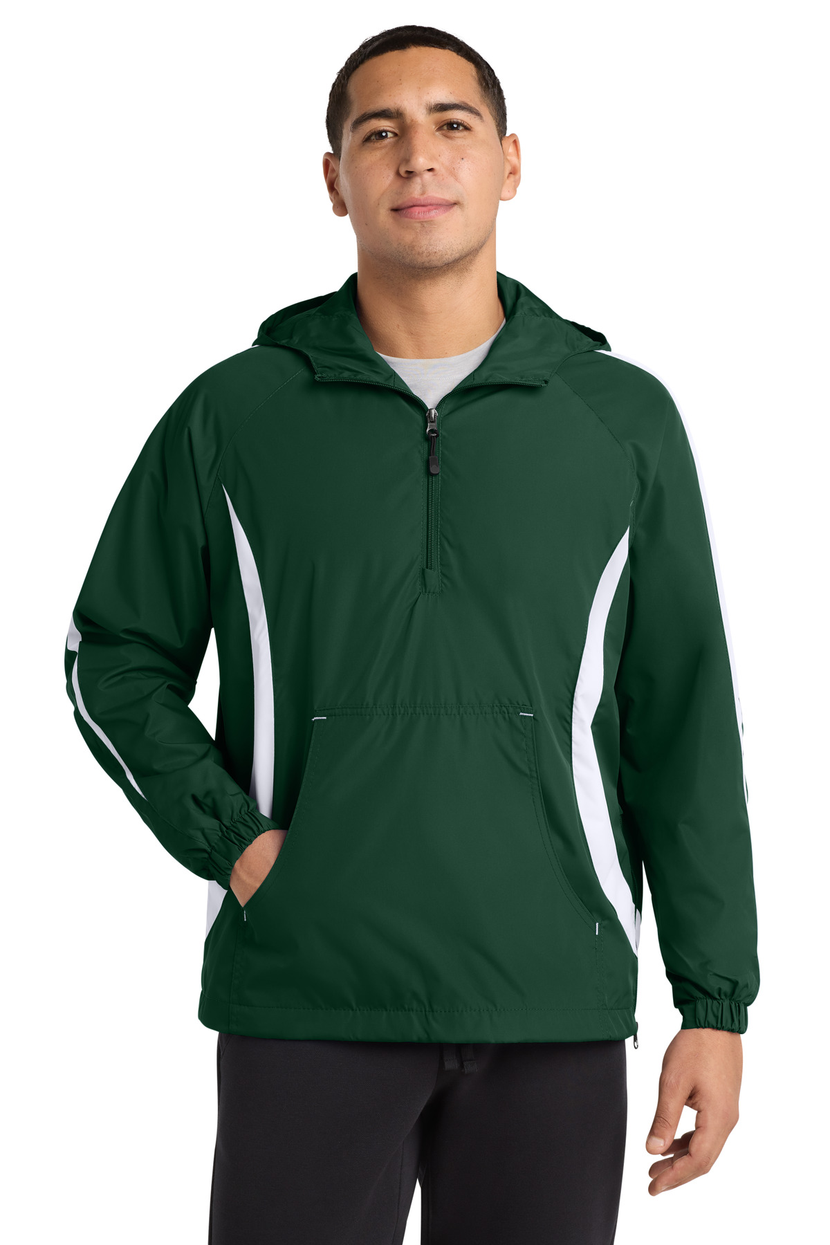 Sport-Tek ® Colorblock Raglan Anorak. JST63 - Forest Green/ White
