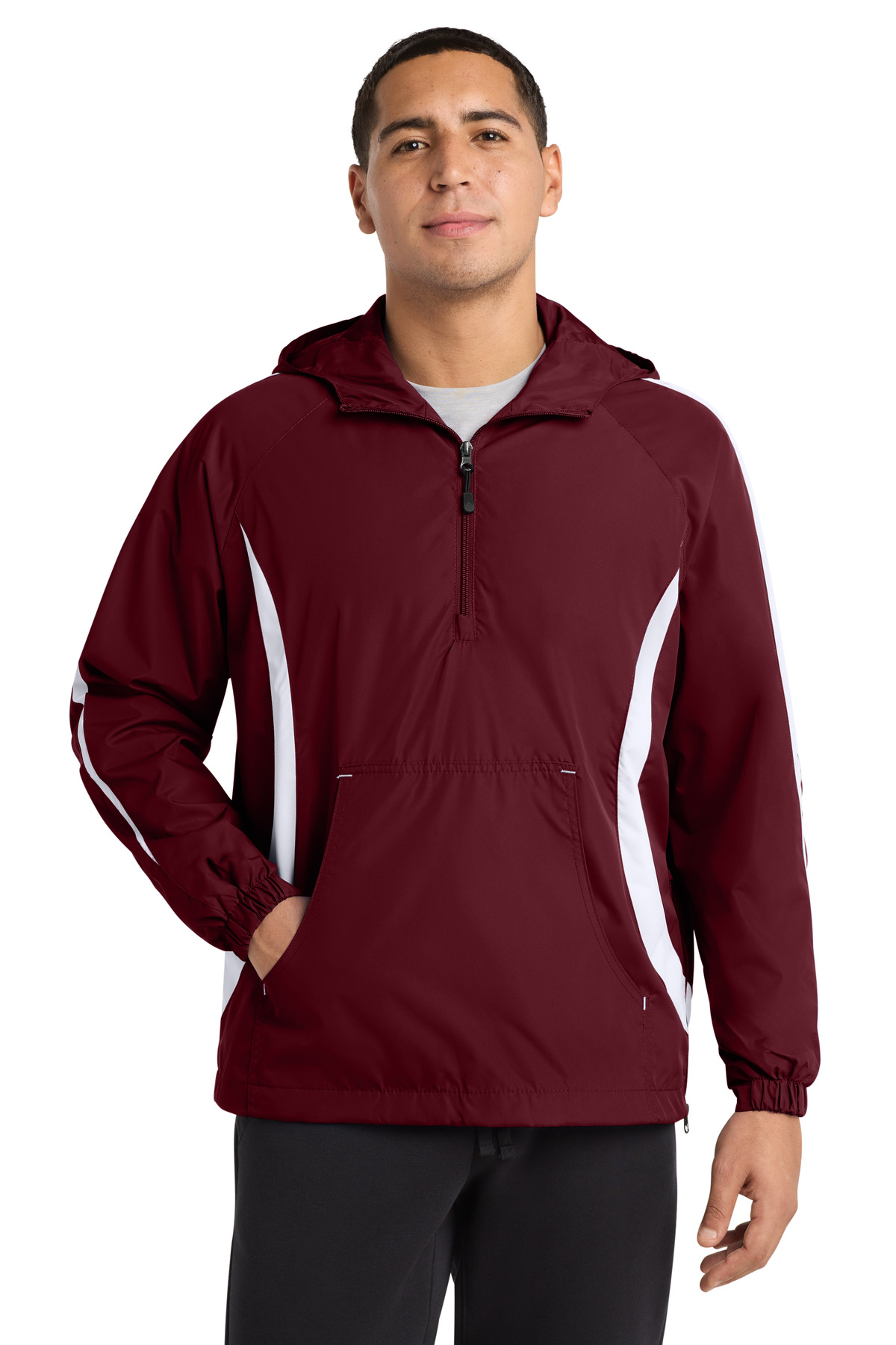Sport-Tek ® Colorblock Raglan Anorak. JST63 - Maroon/ White